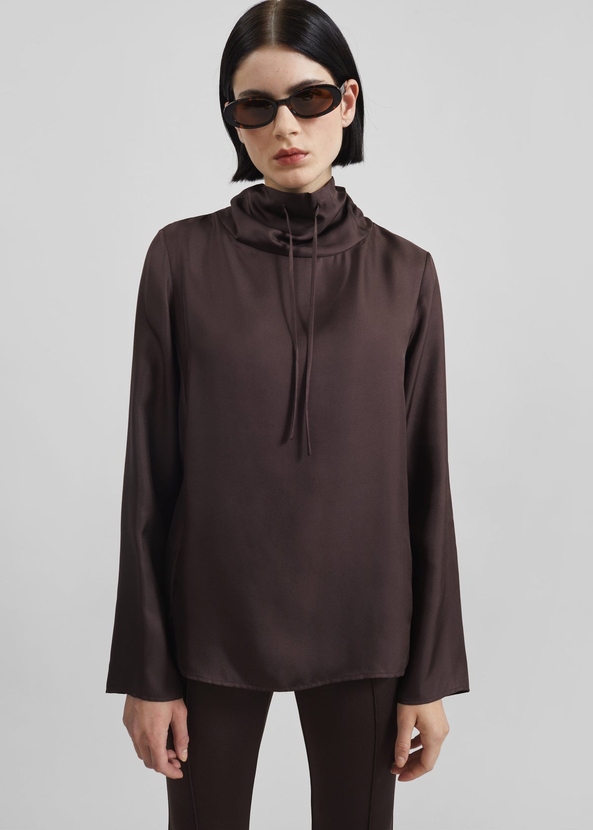 Loulou de Saison Cyna Silk Top - Brown - 1