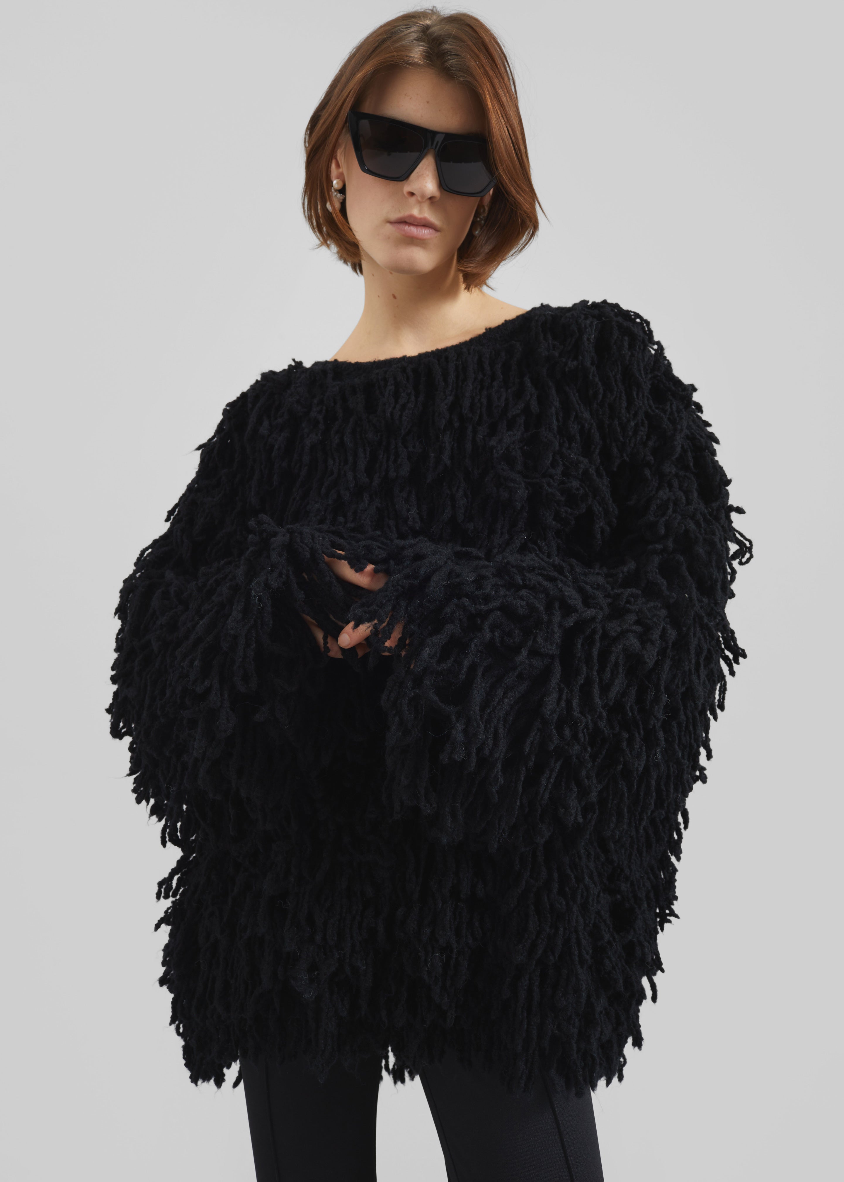 Loulou de Saison Gabin Alpaca Fringes Sweater - Black - 4