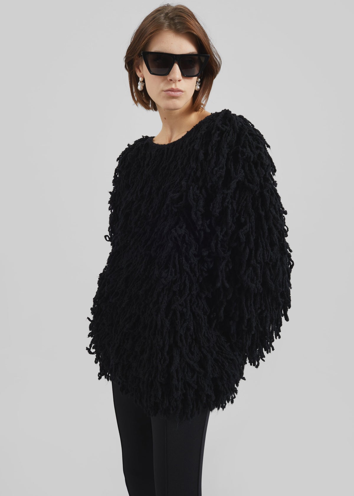 Loulou de Saison Gabin Alpaca Fringes Sweater - Black - 1