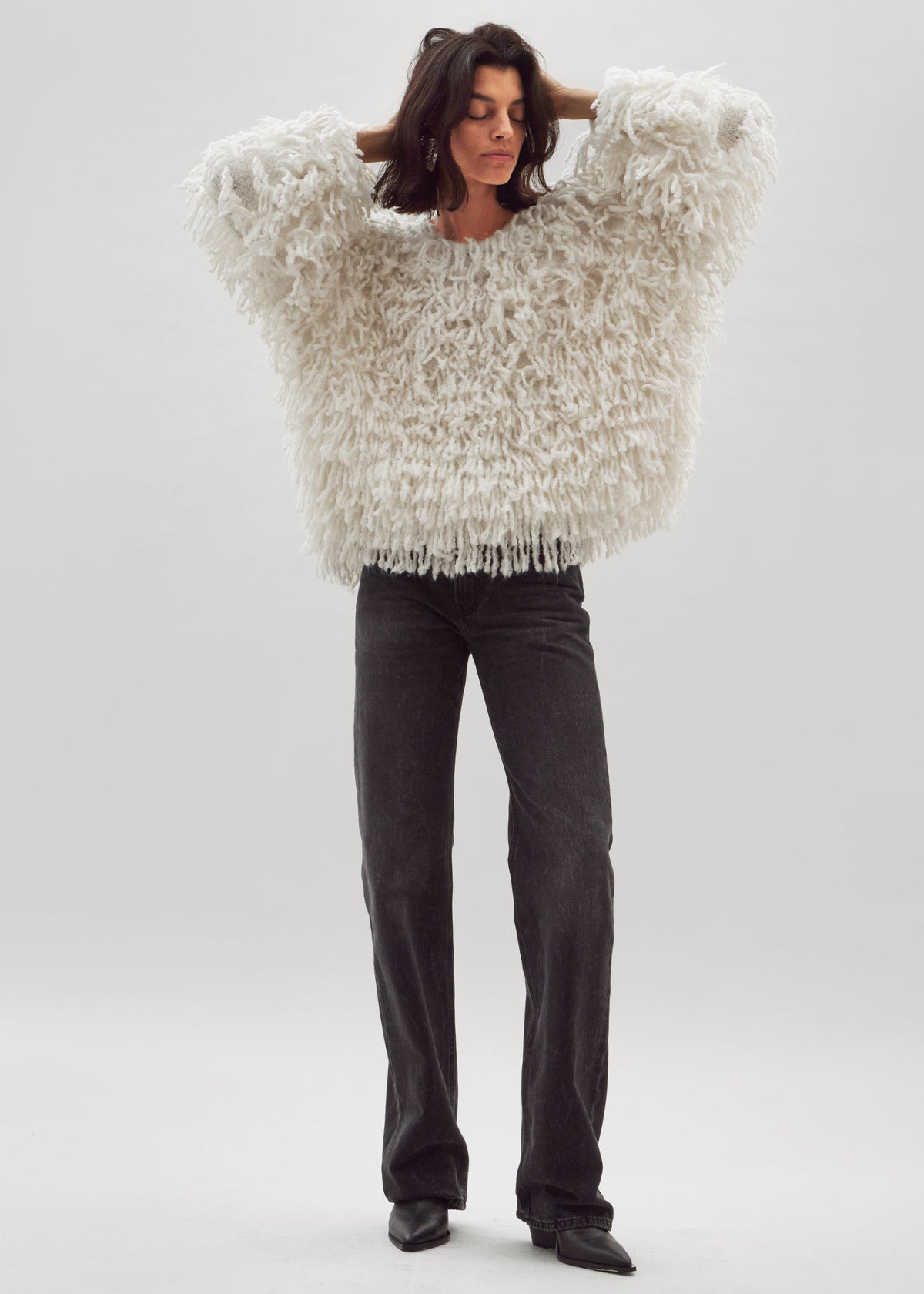 Loulou de Saison Gabin Alpaca Fringes Sweater - Ivory - 1