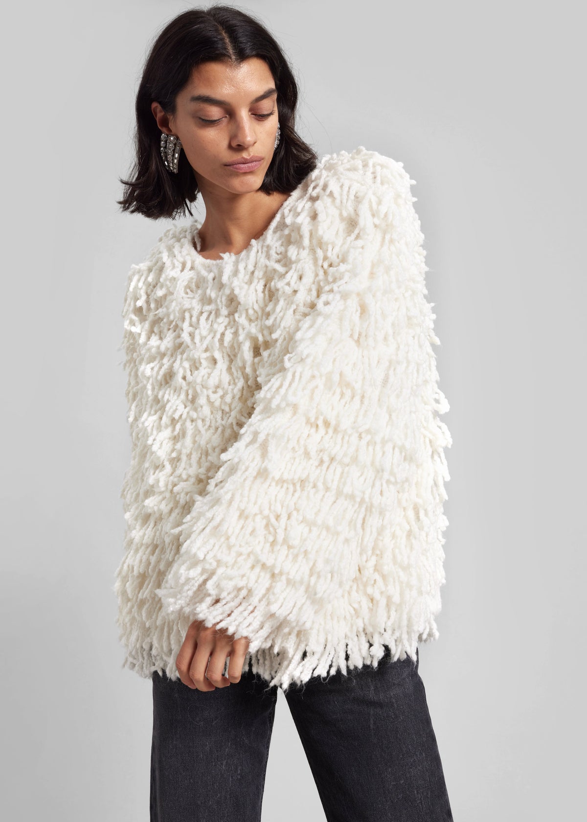 Loulou de Saison Gabin Alpaca Fringes Sweater - Ivory - 5