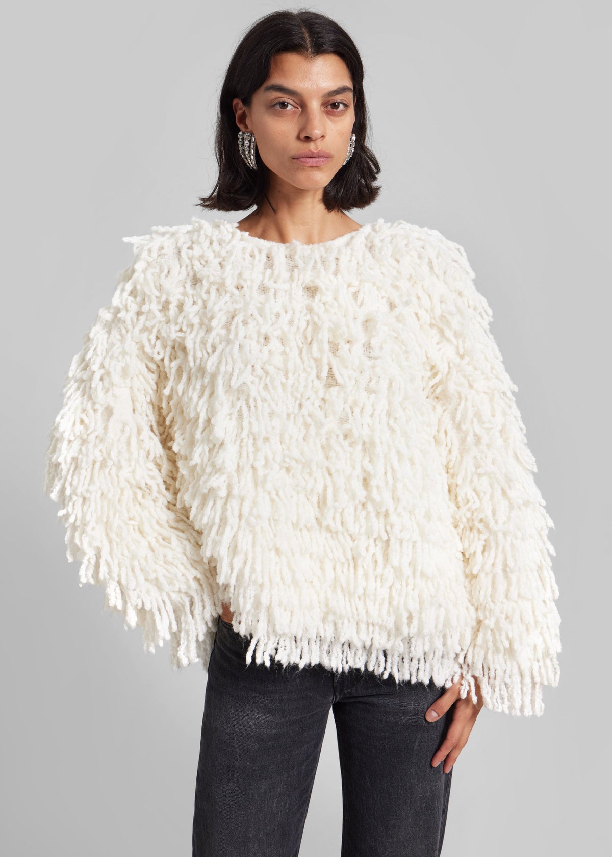 Loulou de Saison Gabin Alpaca Fringes Sweater - Ivory - 6