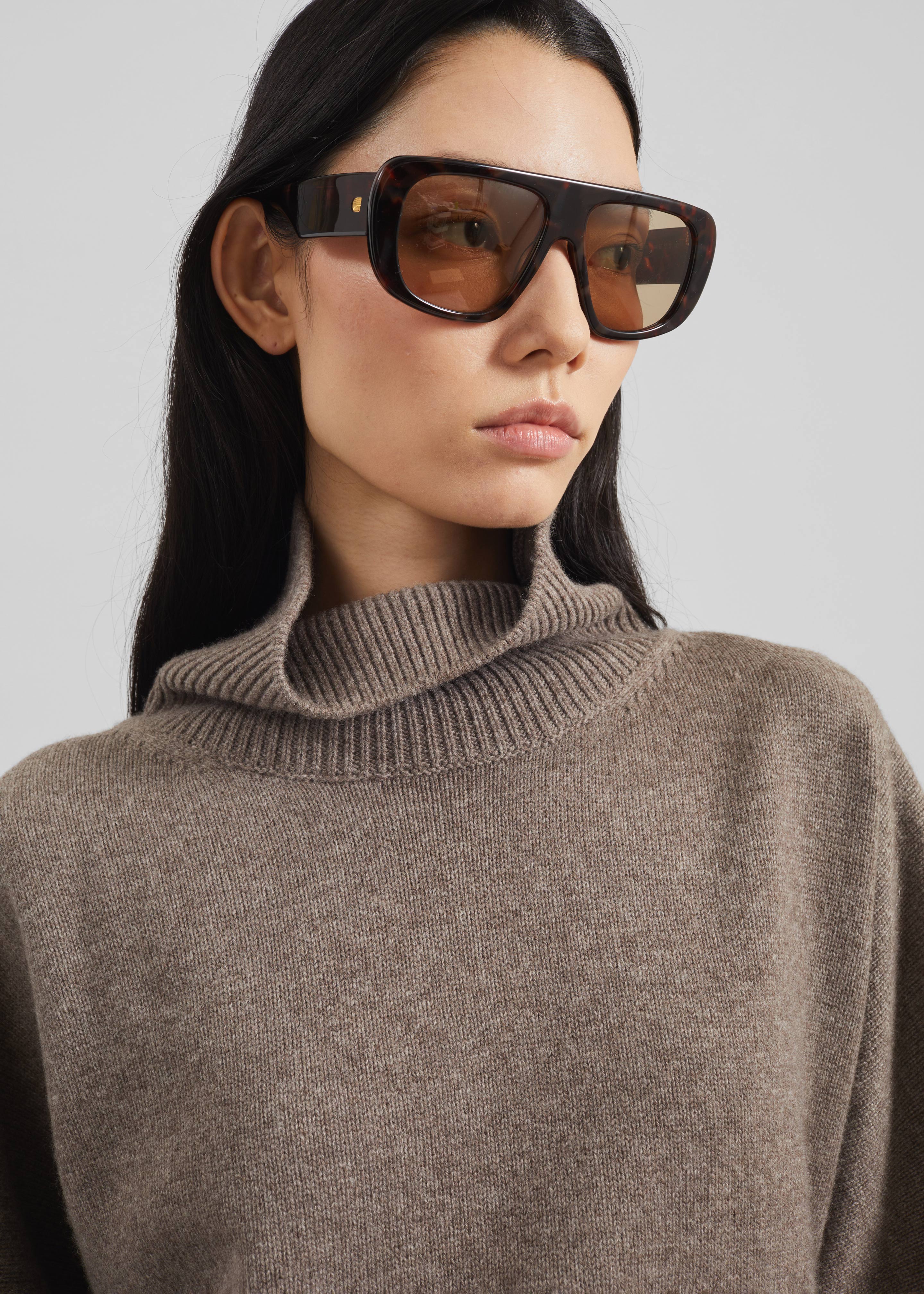 Loulou de Saison Luke Stand Collar Wool Sweater - Taupe Melange - 4