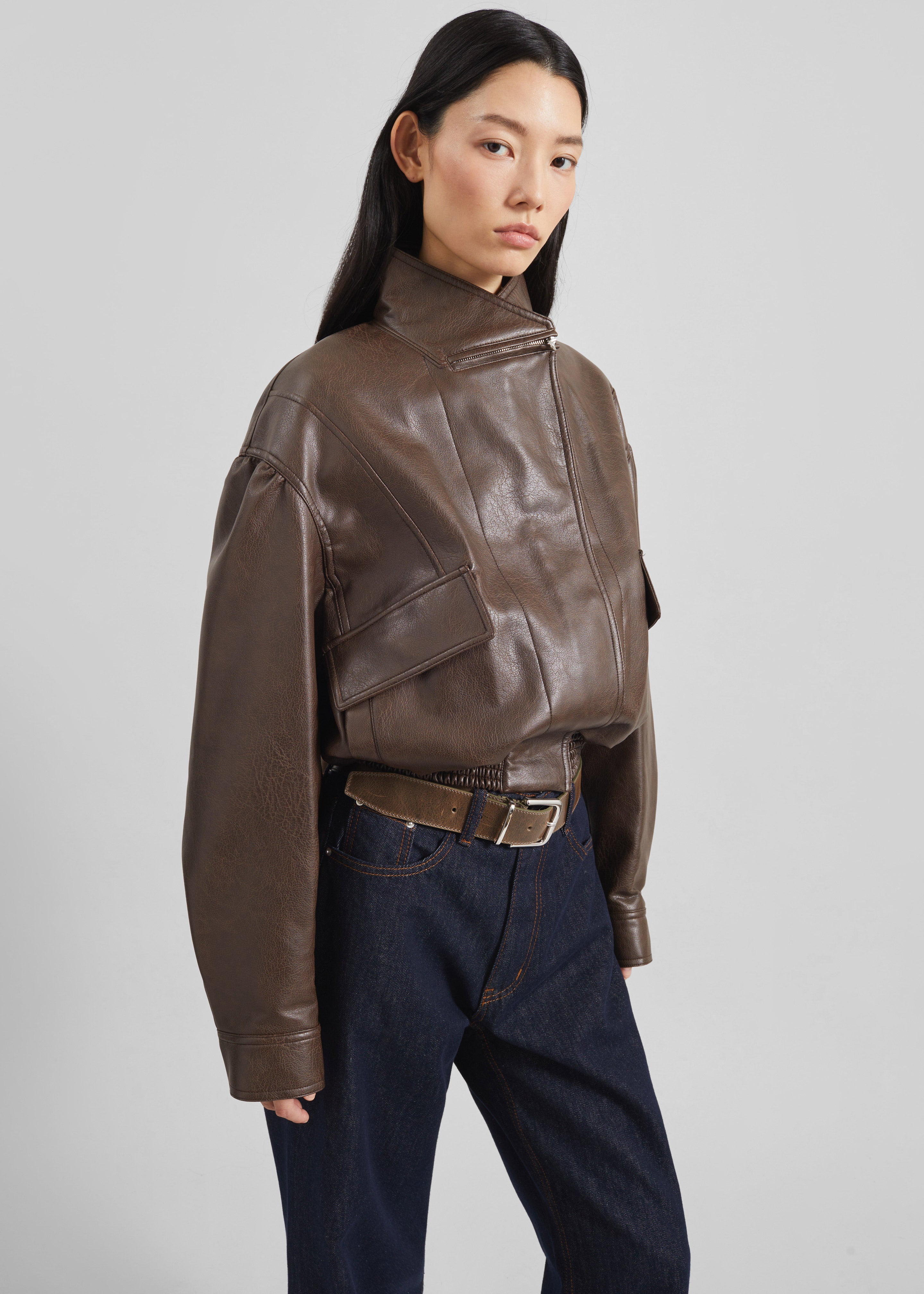 Low Classic Leather Short Jacket - Brown - 5