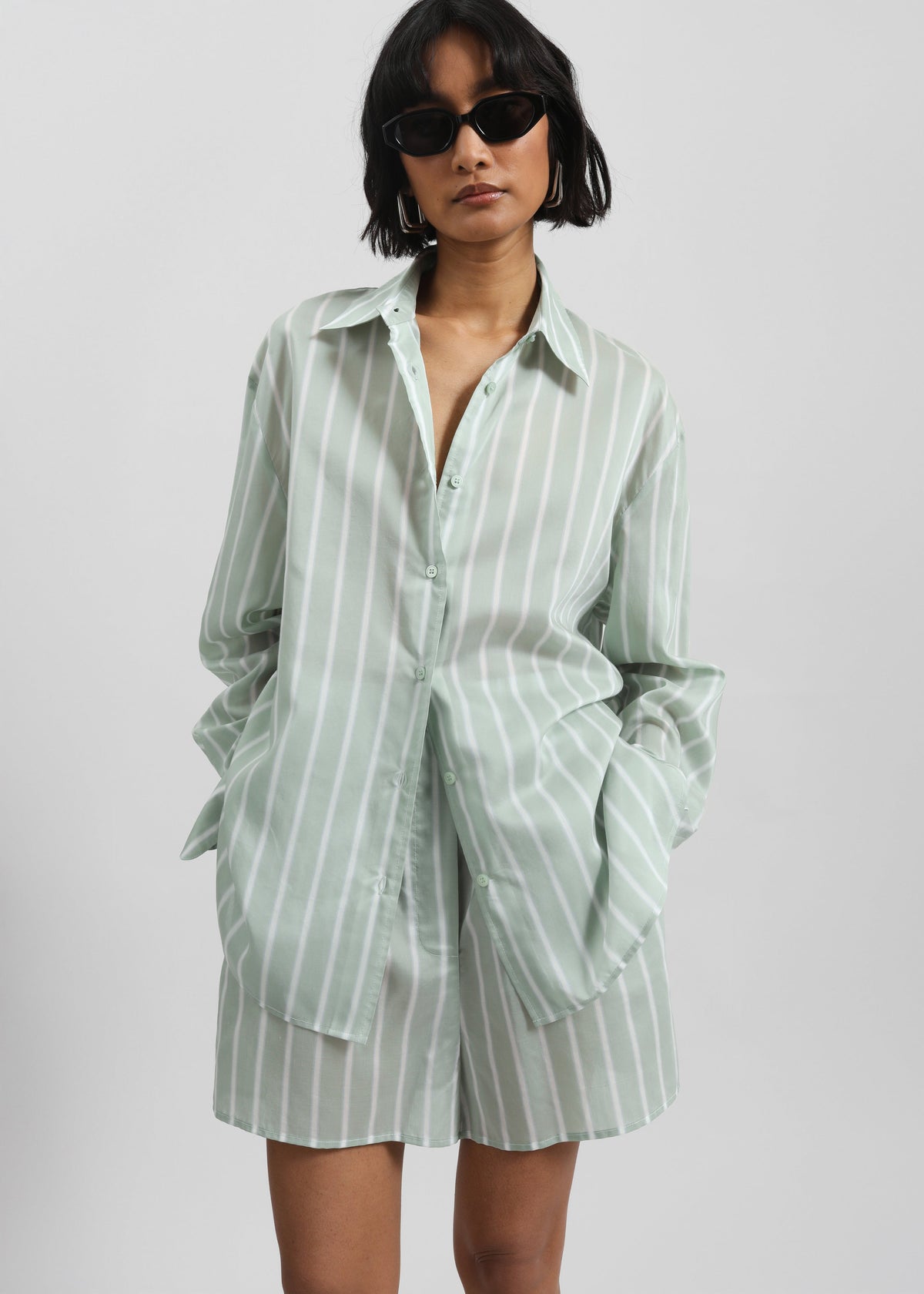 Lui Silk Boxer Shorts - Green Stripe - 3