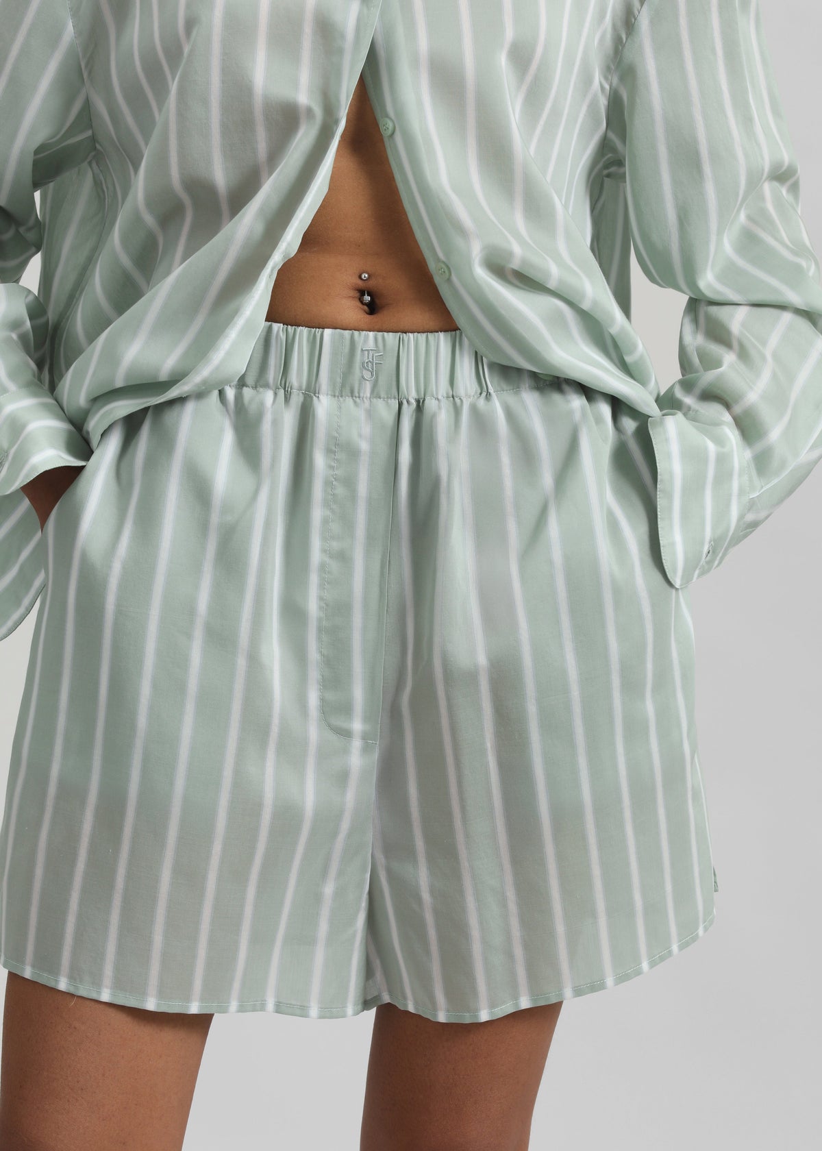 Lui Silk Boxer Shorts - Green Stripe - 2
