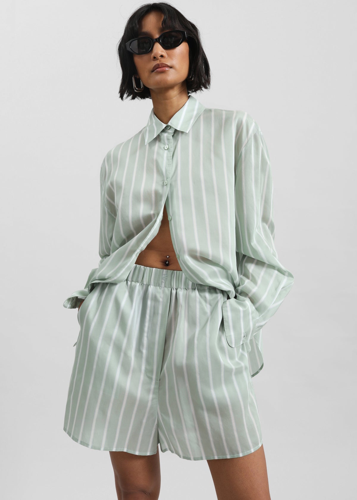 Lui Silk Boxer Shorts - Green Stripe - 1