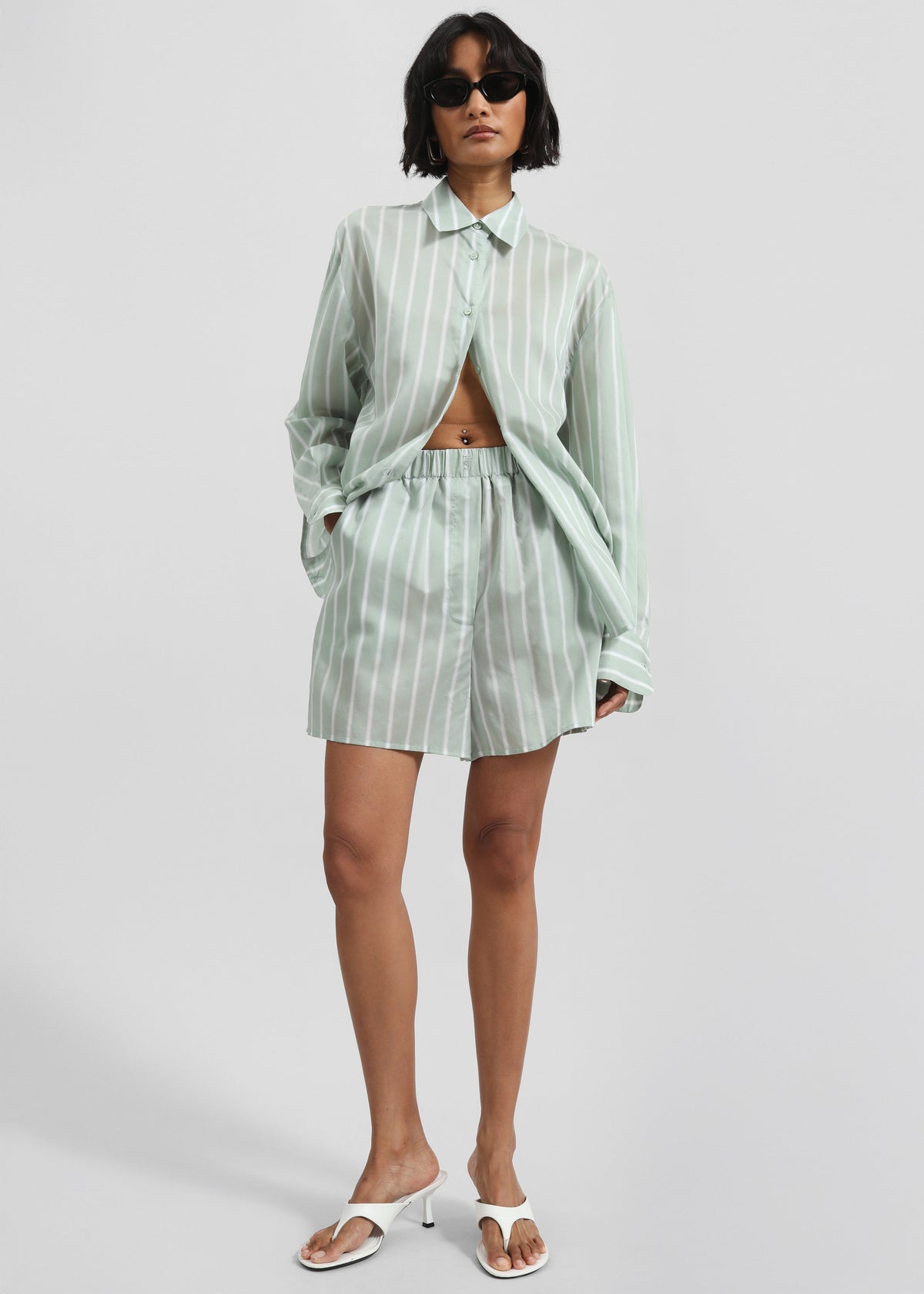 Lui Silk Boxer Shorts - Green Stripe - 5