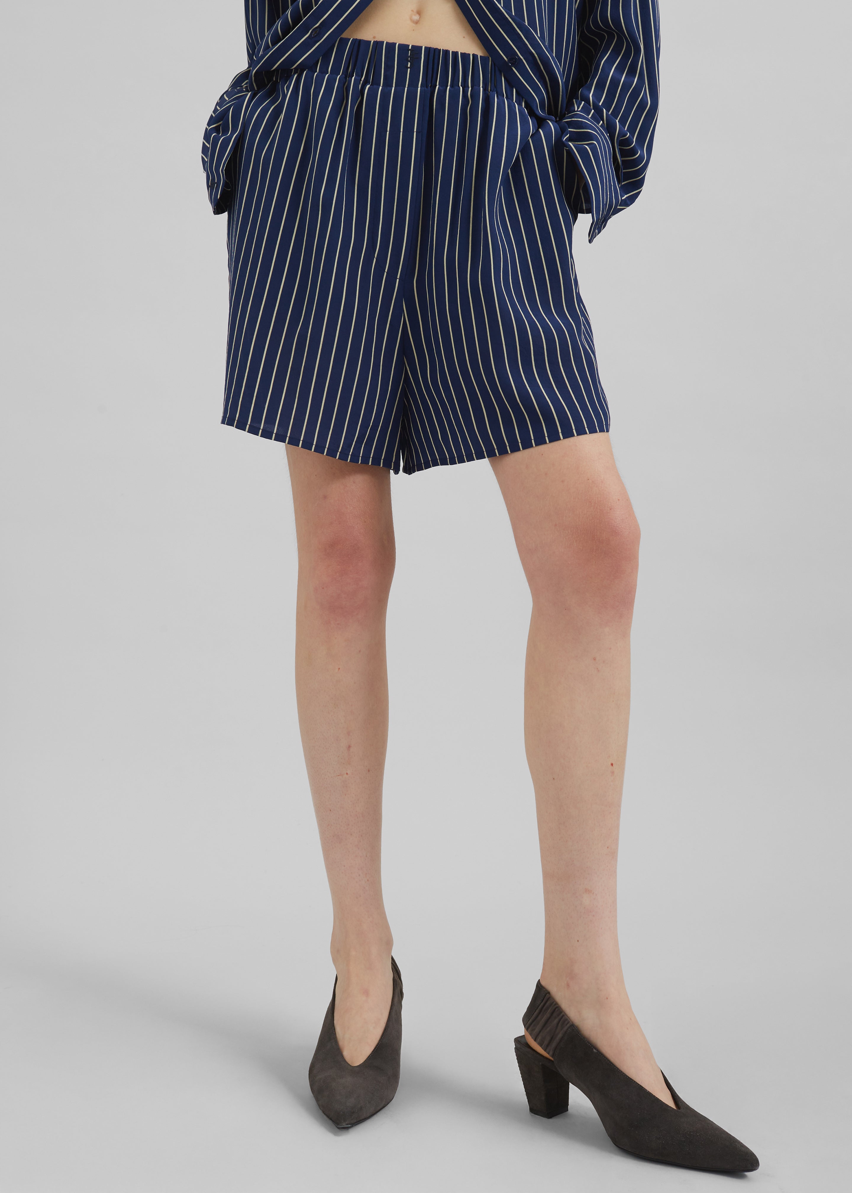 Lui Striped Boxer Shorts - Navy/Beige Pinstripe - 2