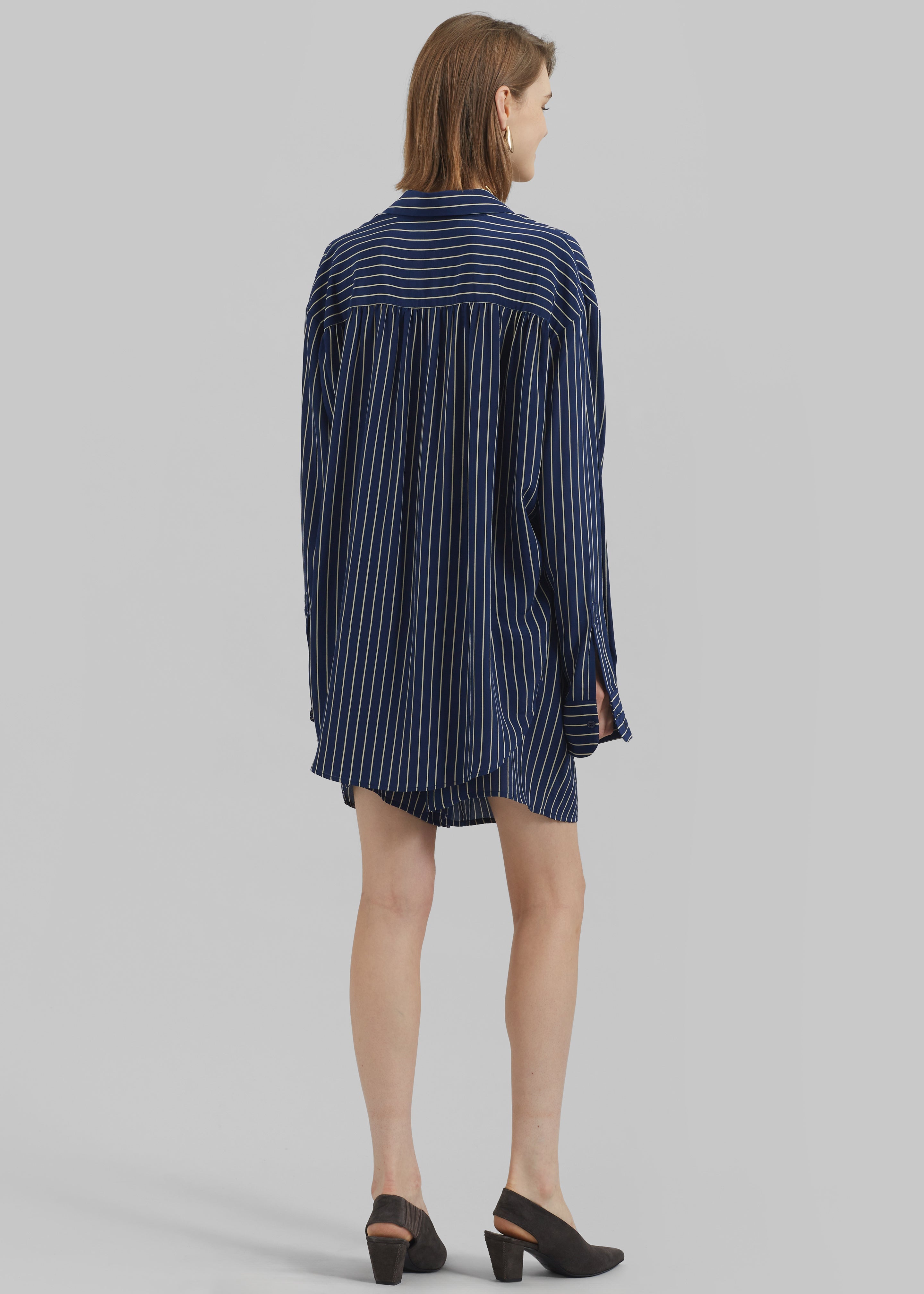 Lui Striped Boxer Shorts - Navy/Beige Pinstripe - 5