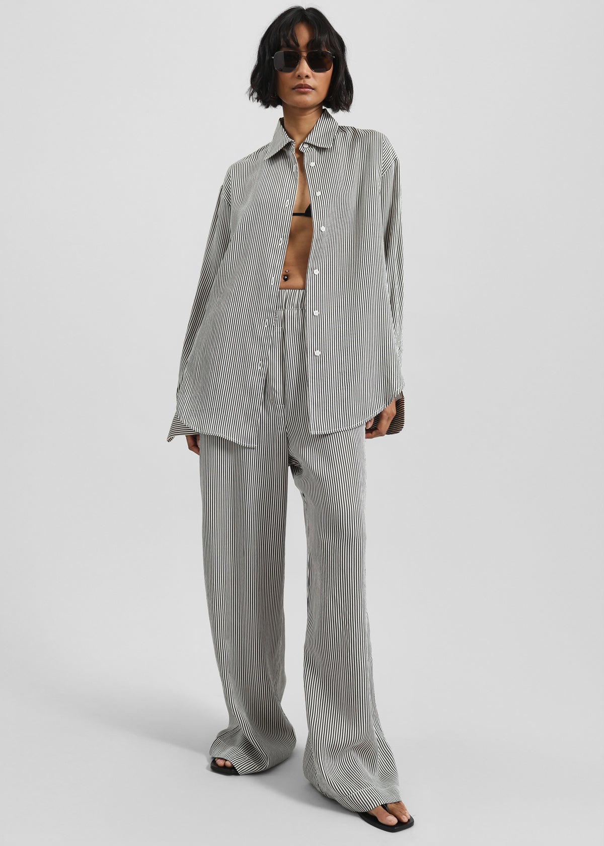 Lui Striped Silk Shirt - Black/White Stripe - 4