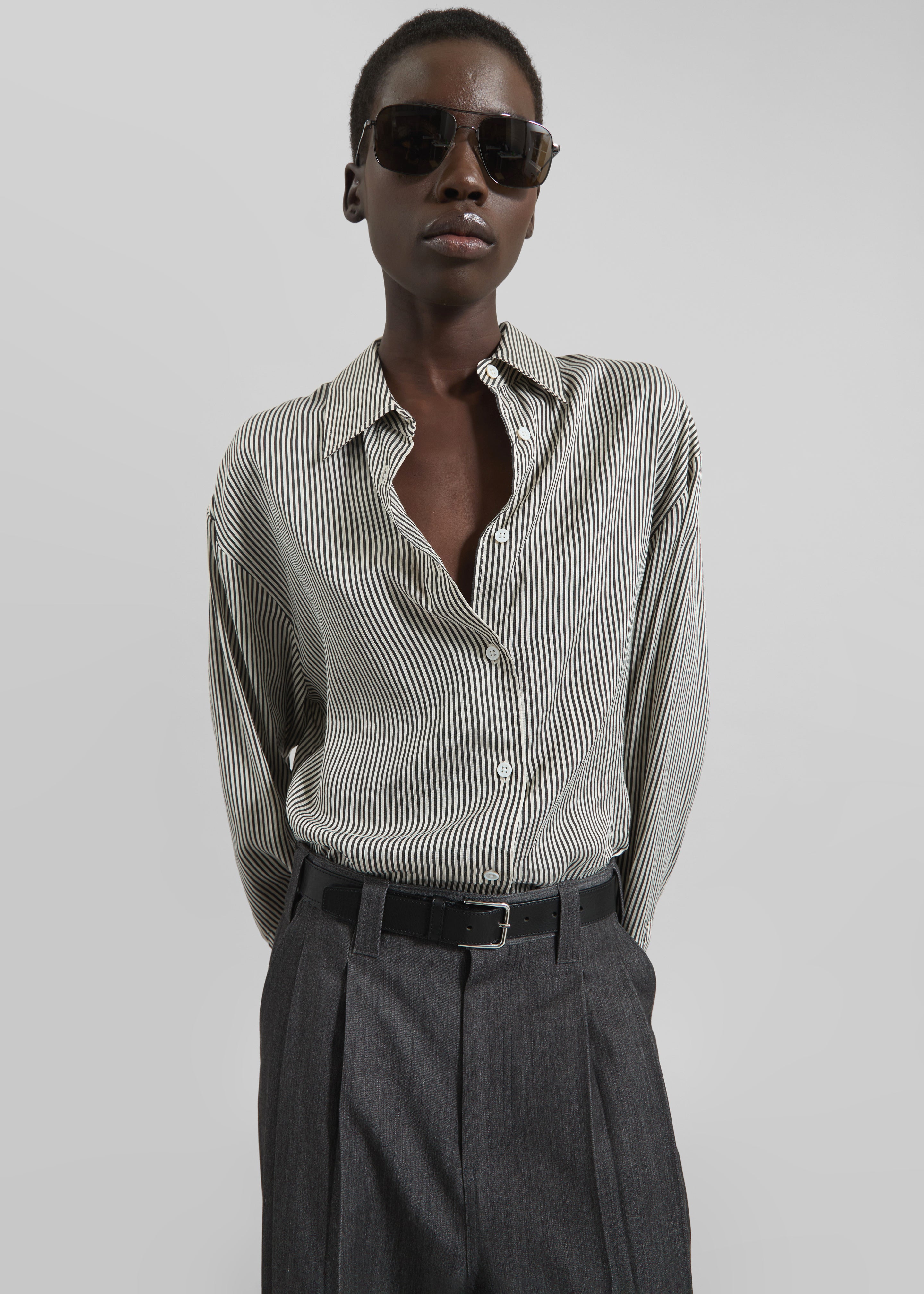 Lui Striped Silk Shirt - Black/White Stripe - 1