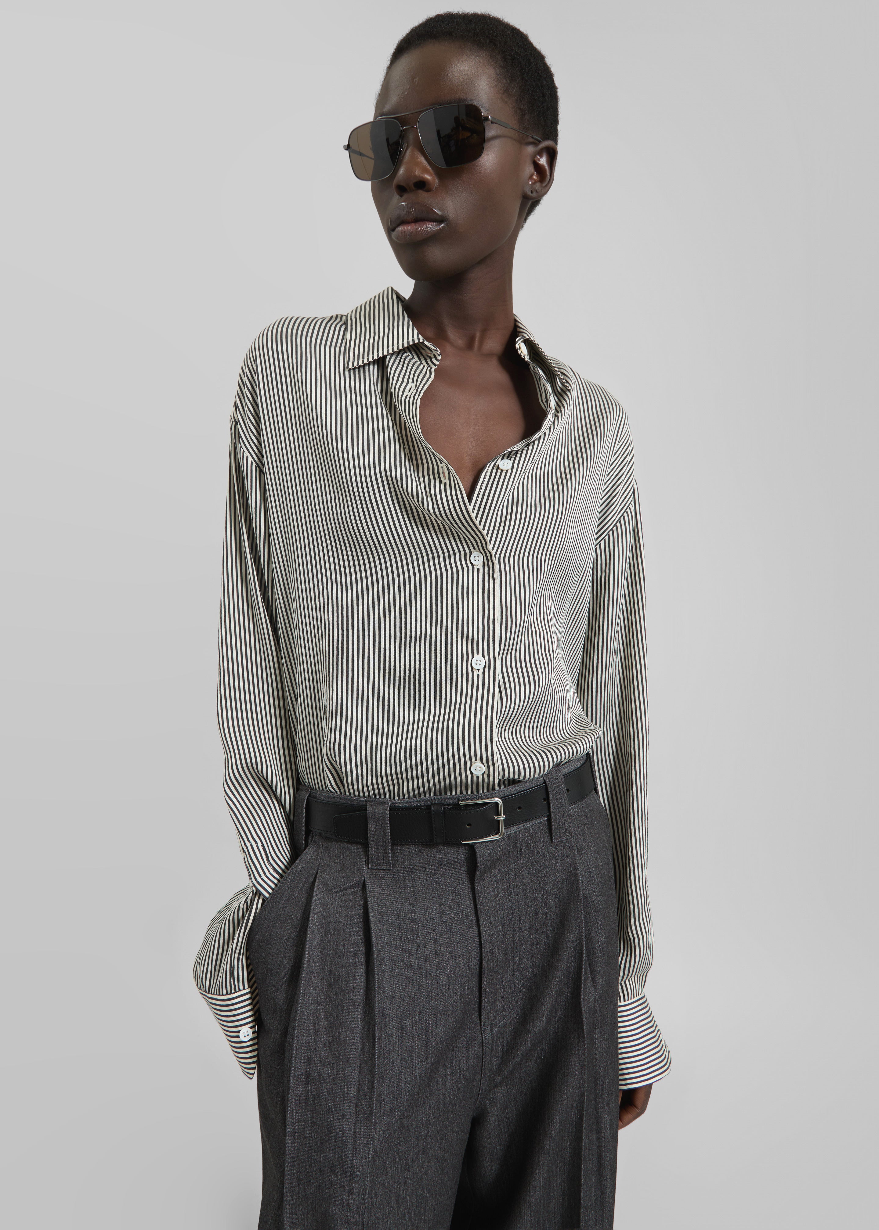 Lui Striped Silk Shirt - Black/White Stripe - 2