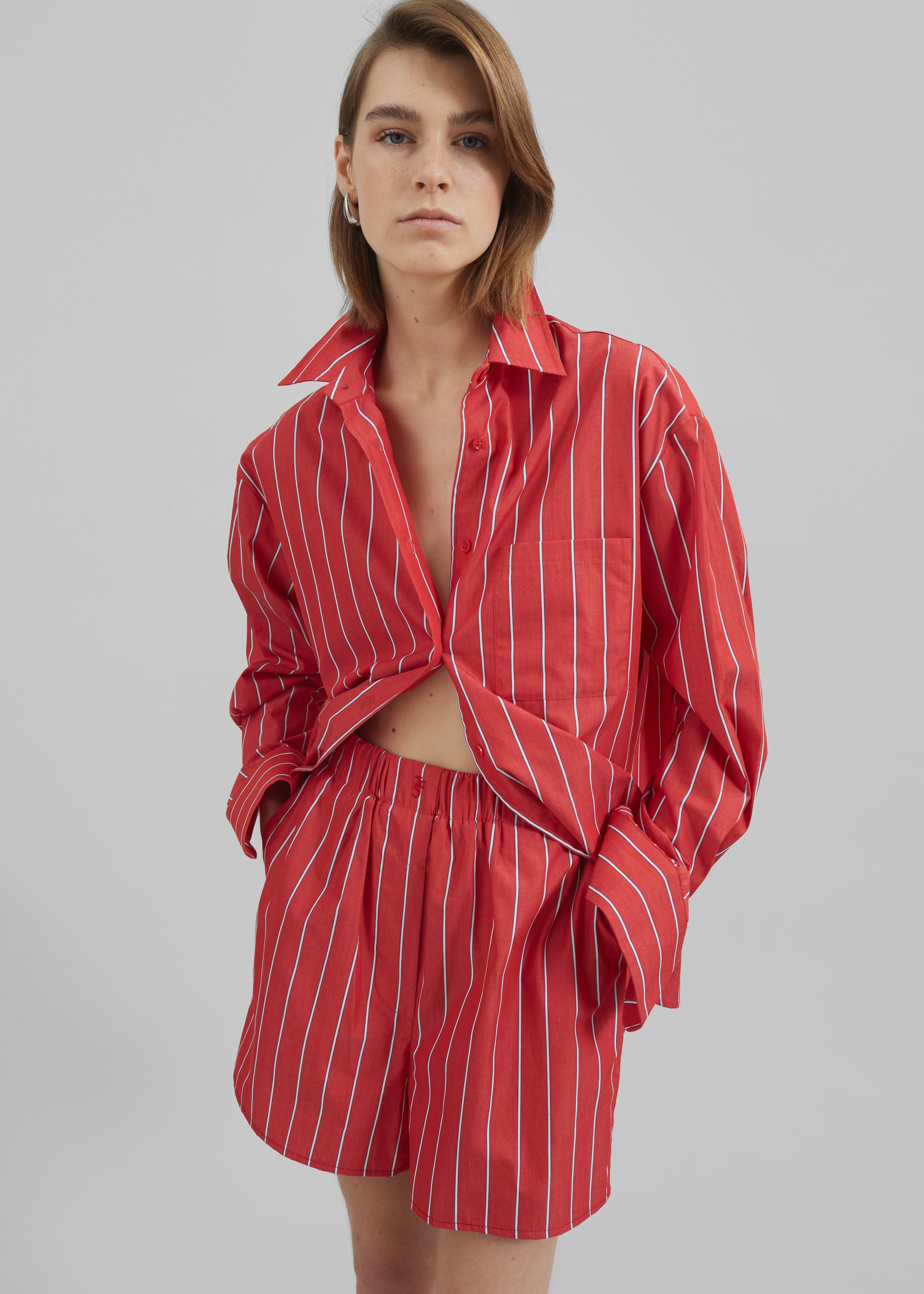 Lui Striped Cotton Boxer Shorts - Red/White Stripe - 1