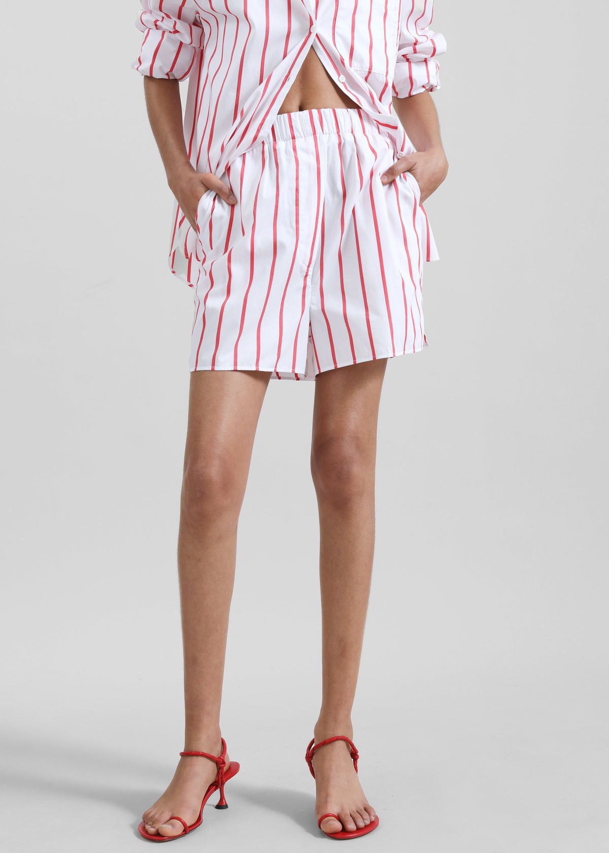 Lui Striped Cotton Boxer Shorts - White/Red Stripe - 1