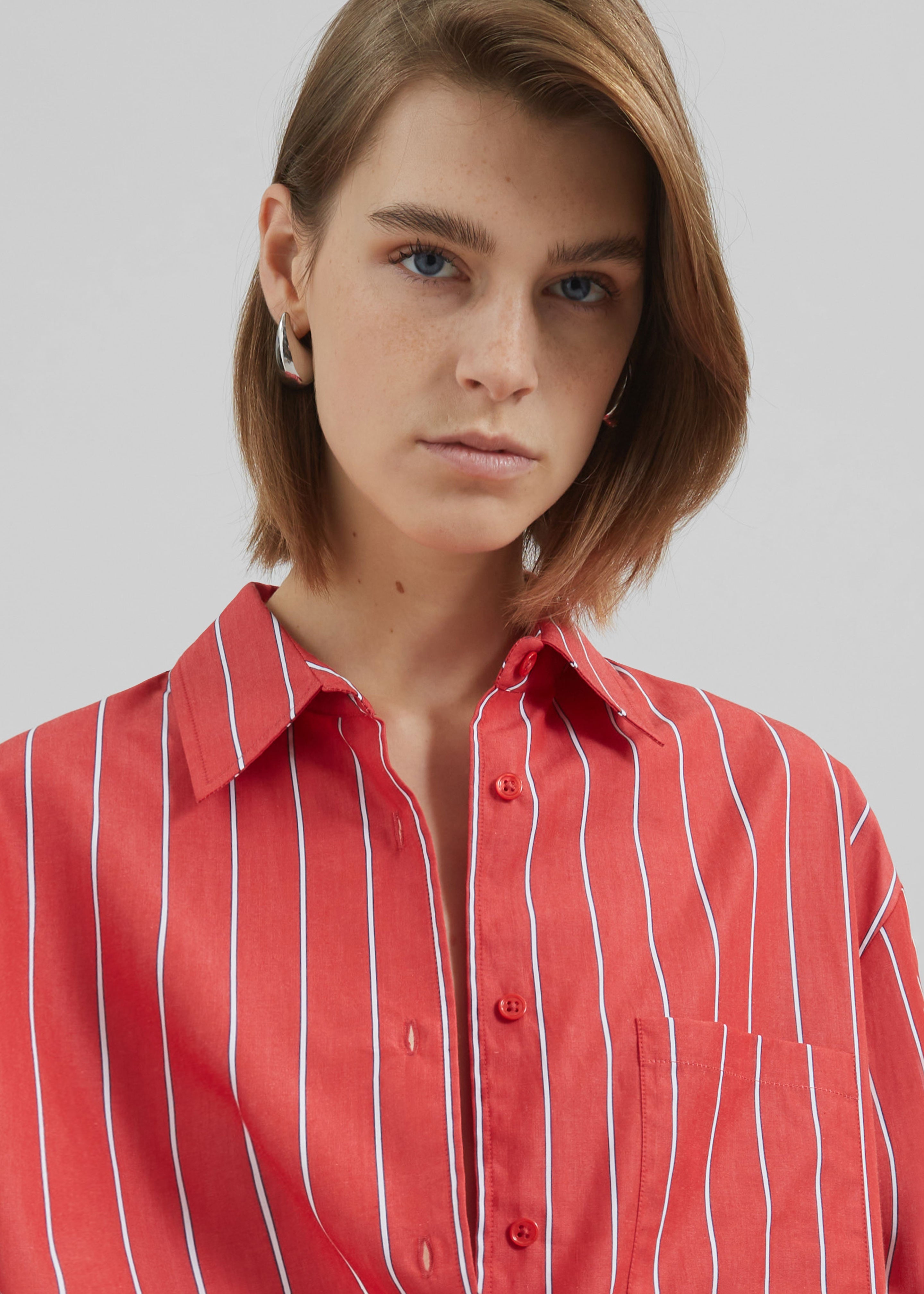 Lui Striped Cotton Shirt - Red/White Stripe - 3