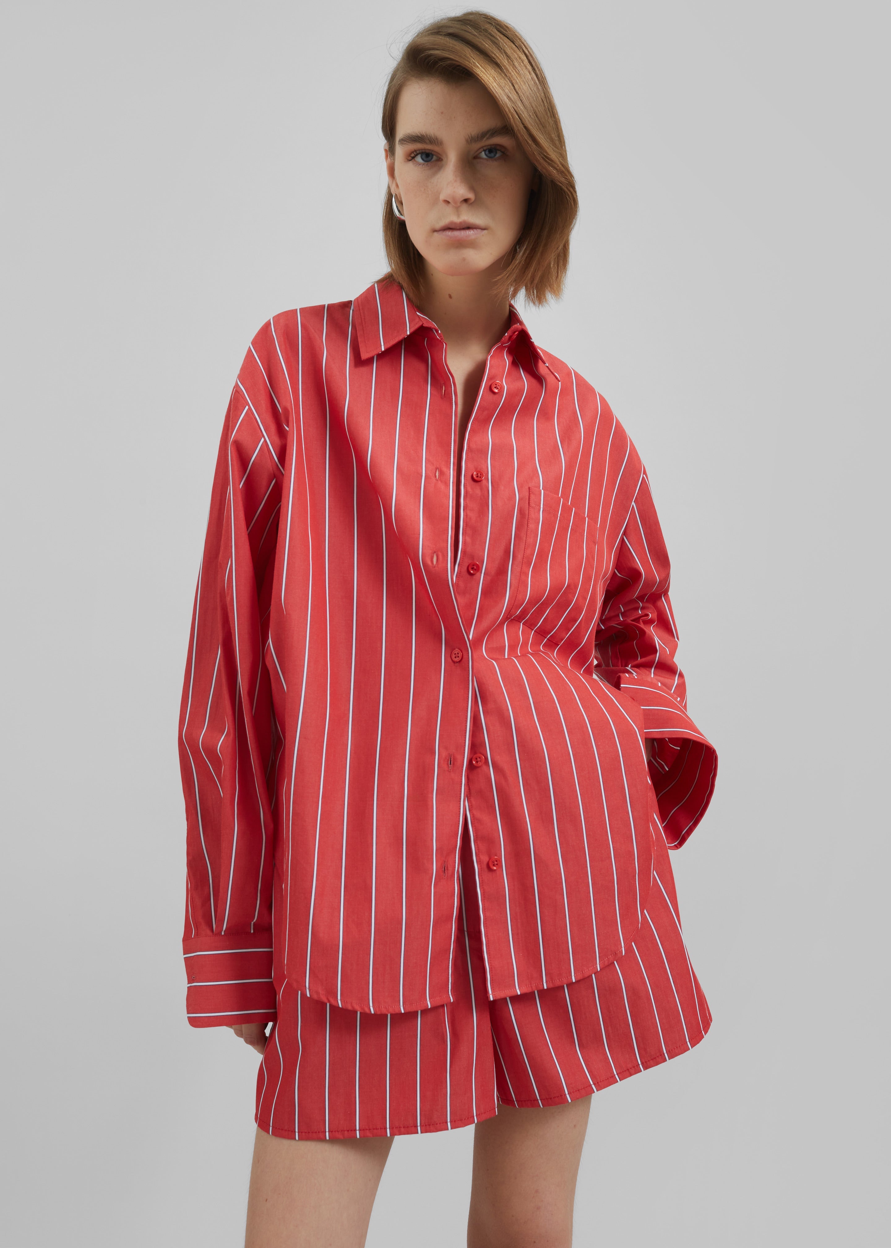 Lui Striped Cotton Shirt - Red/White Stripe - 2