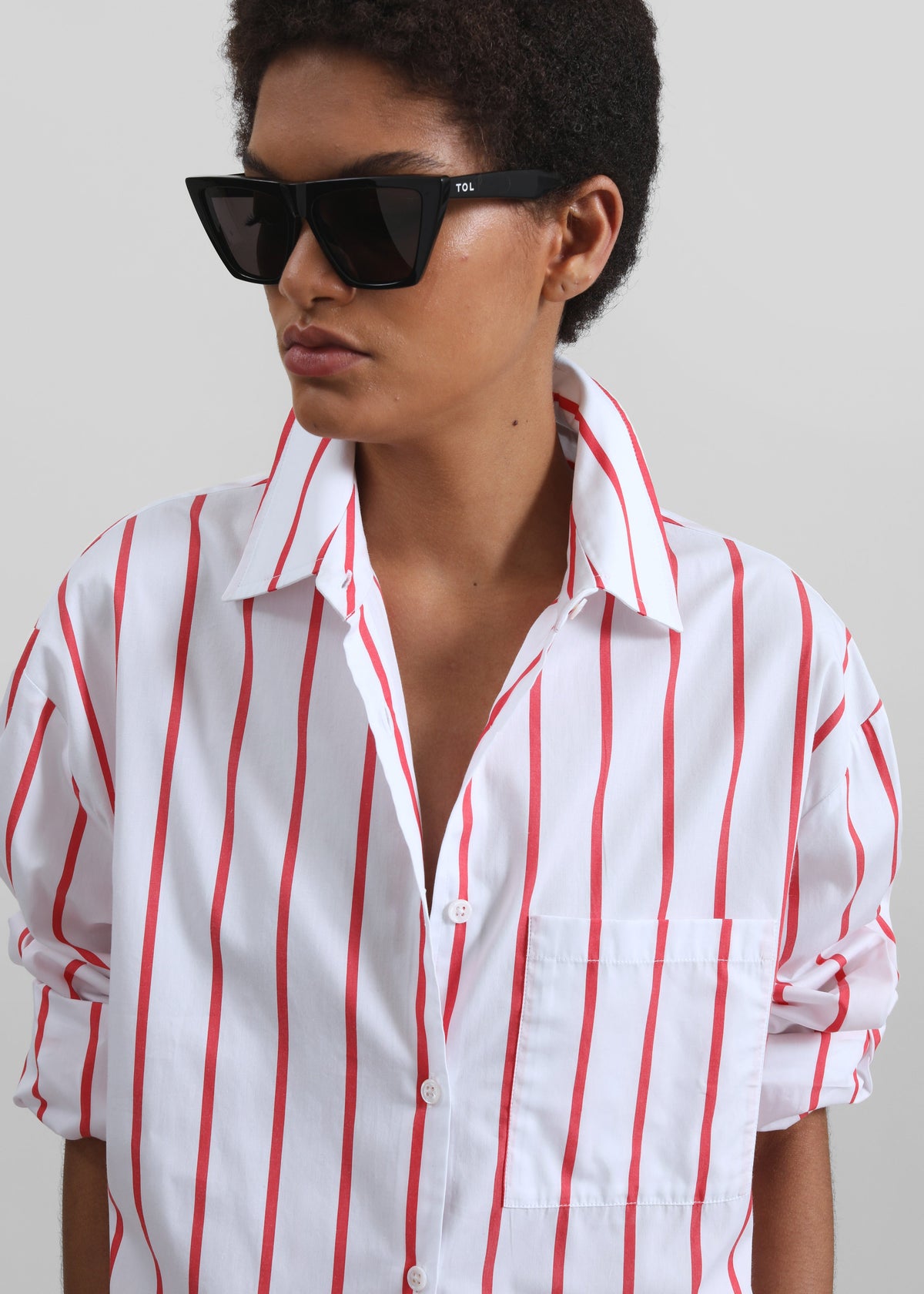 Lui Striped Cotton Shirt - White/Red Stripe - 4
