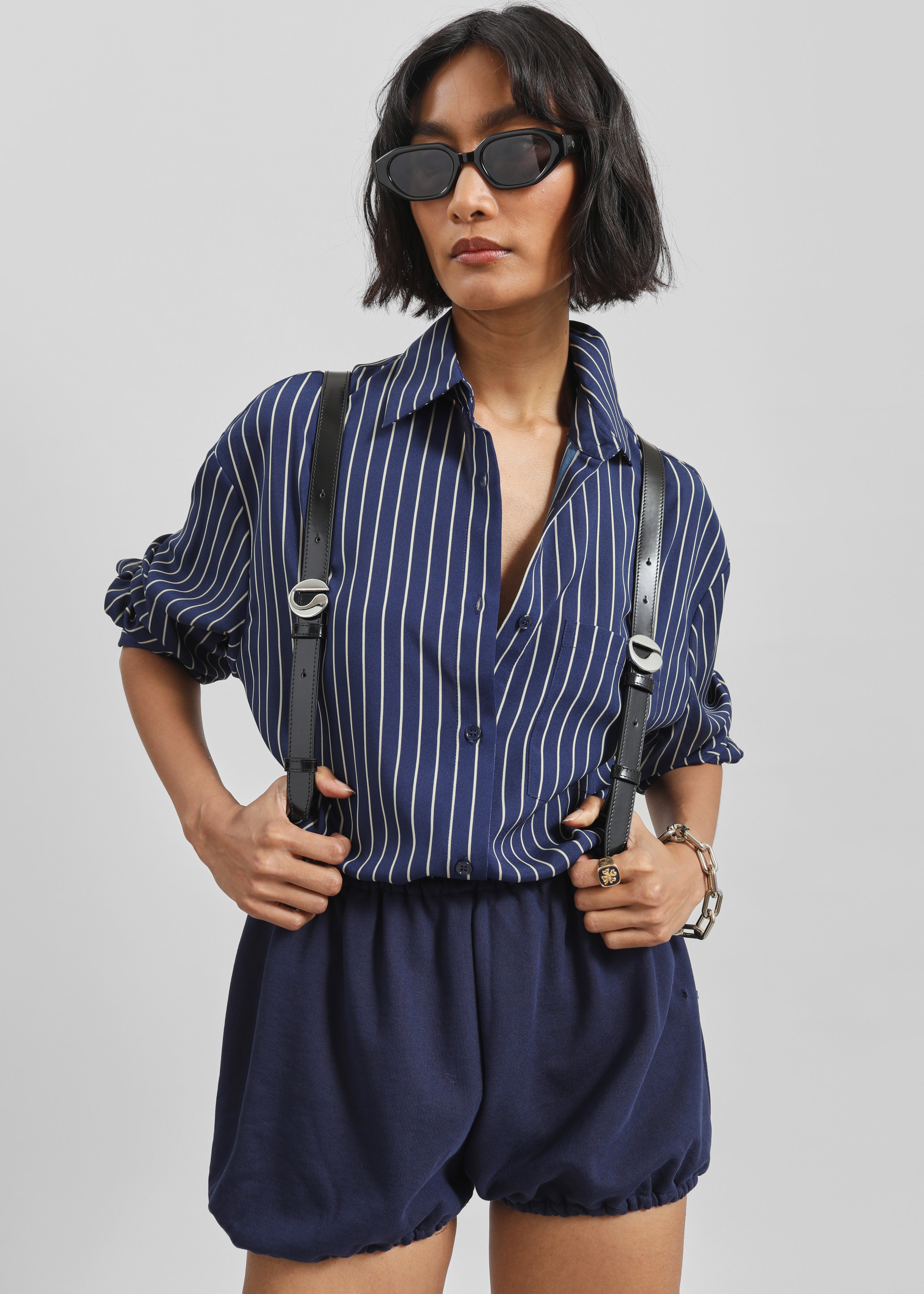 Lui Striped Shirt - Navy/Beige Pinstripe - 7