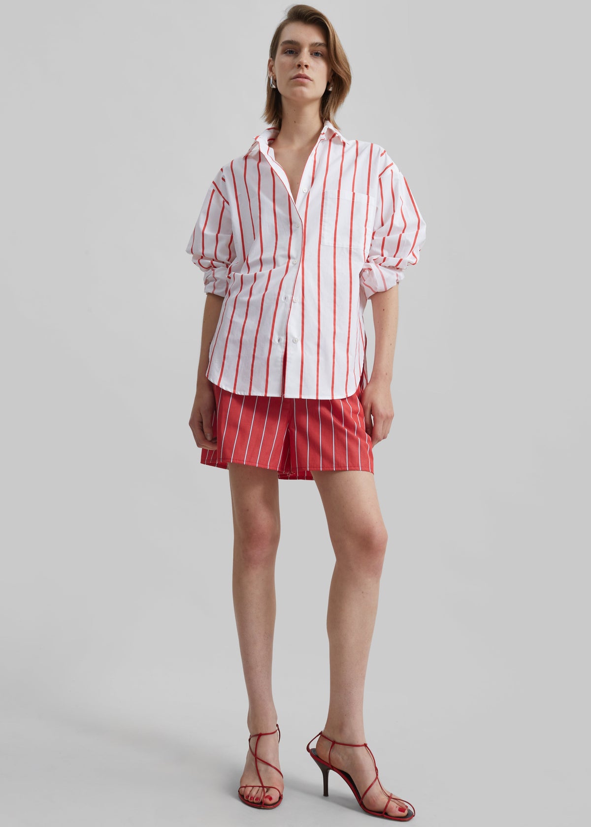Lui Striped Cotton Shirt - White/Red Stripe - 6