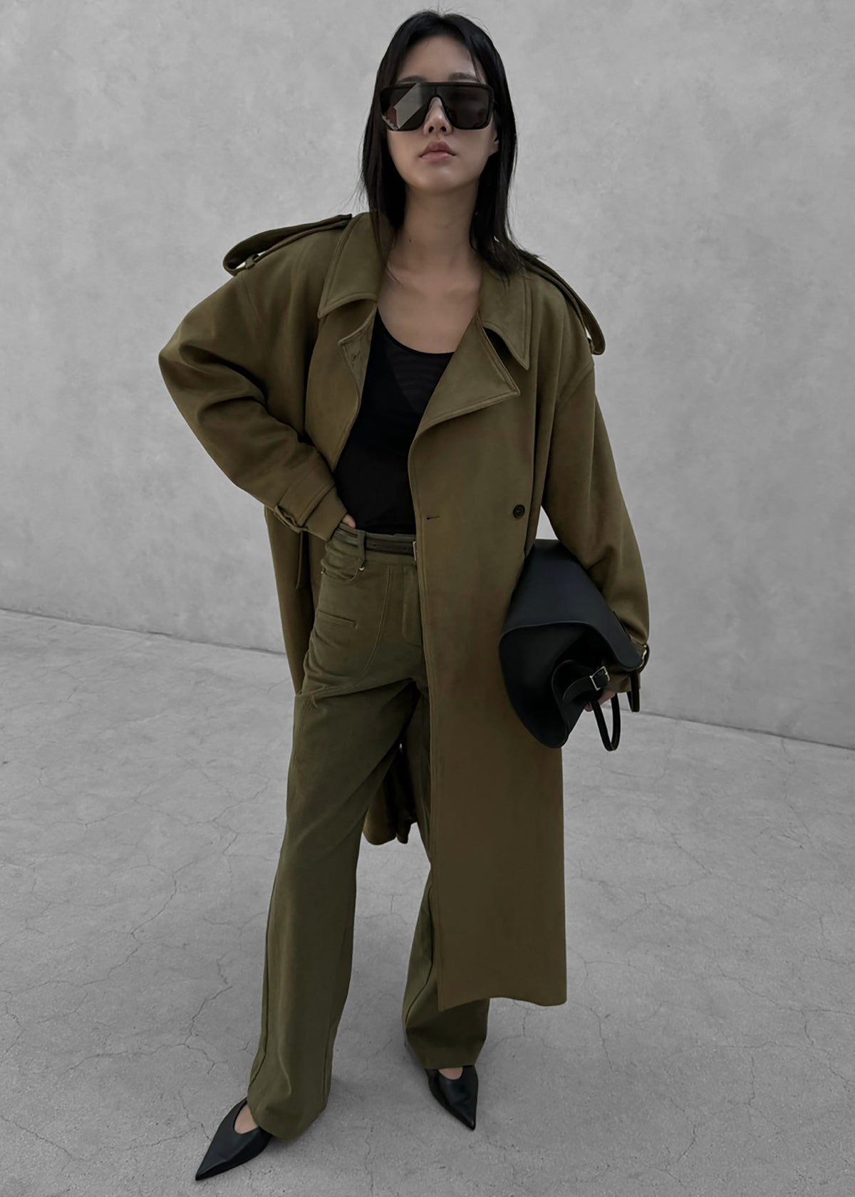 Lulea Faux Suede Trench Coat - Khaki - 5