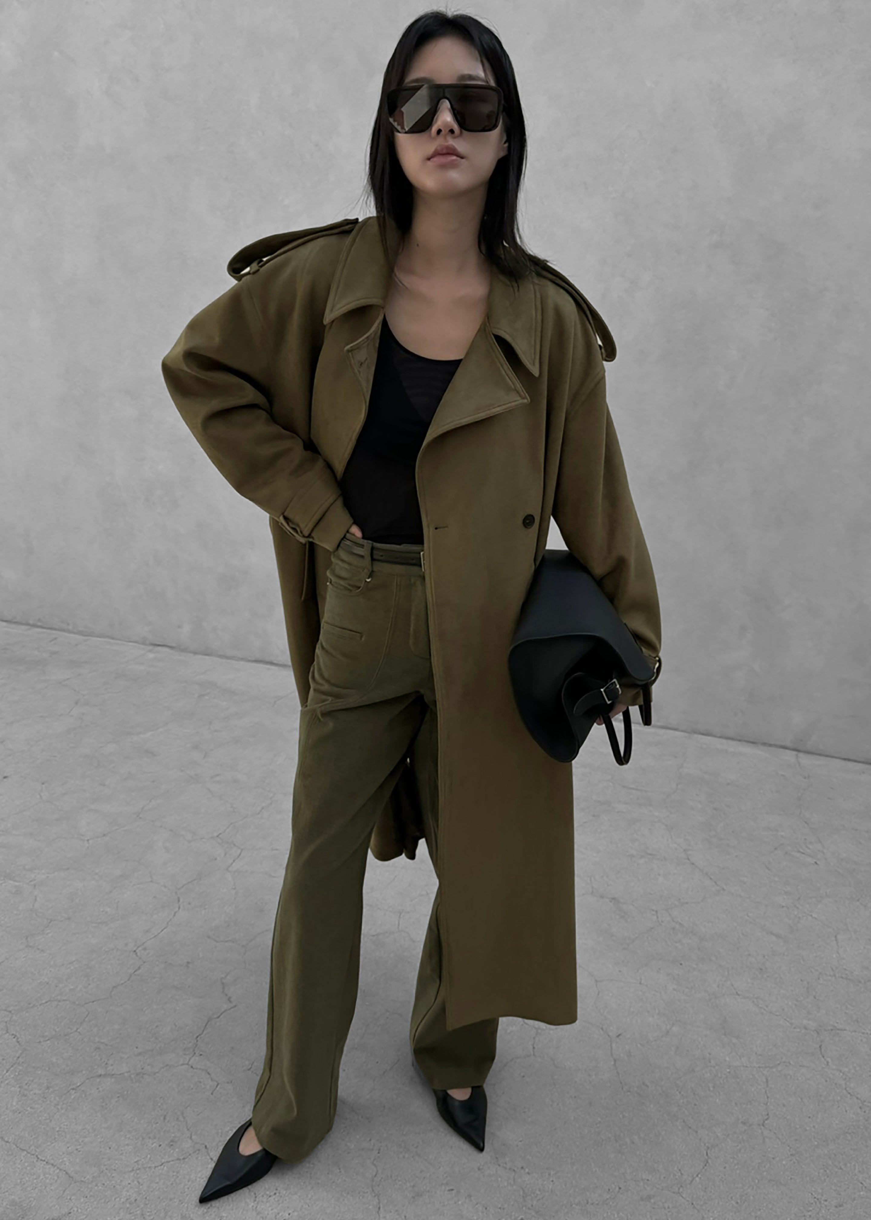 Lulea Faux Suede Trench Coat - Khaki - 5