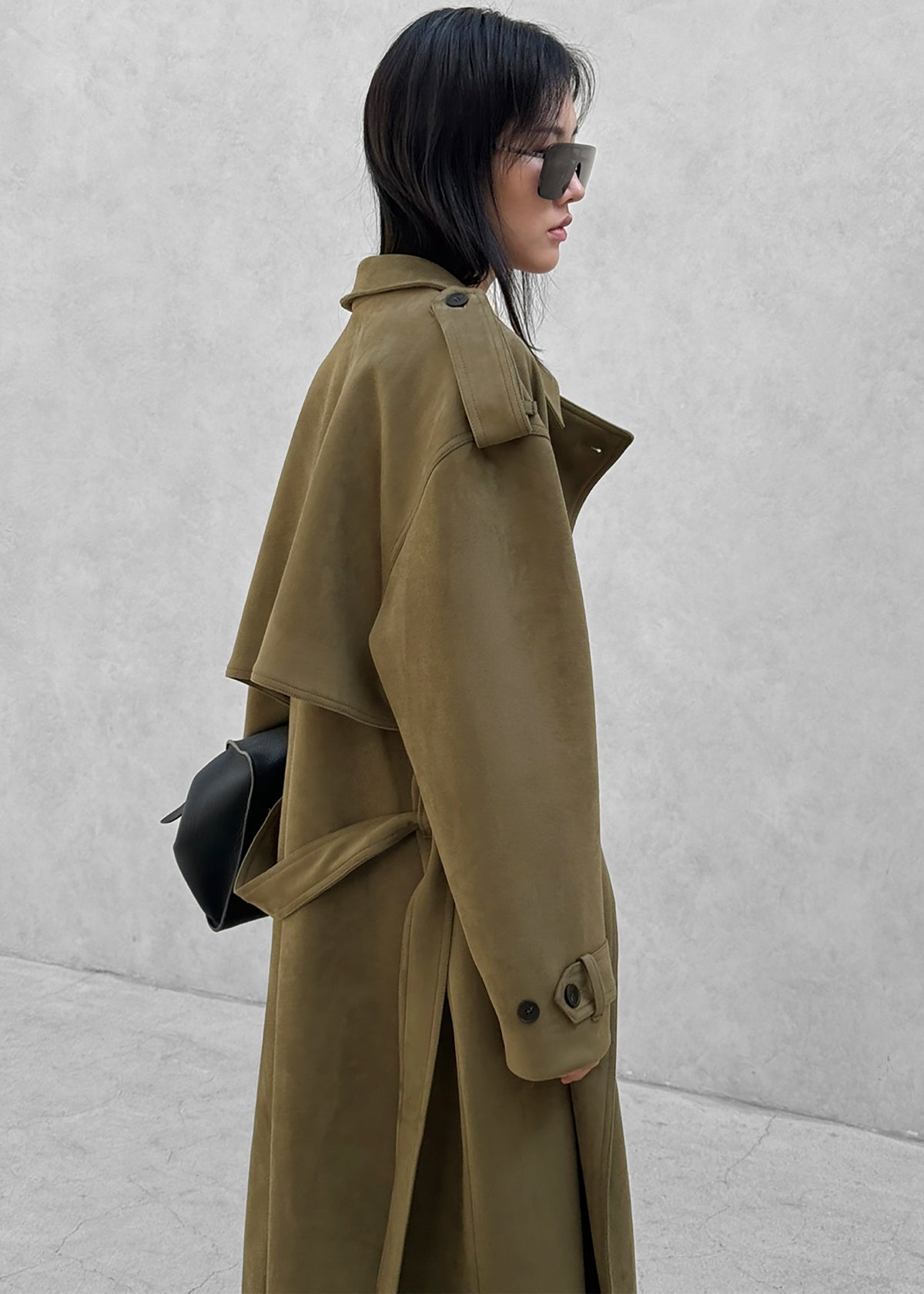 Lulea Faux Suede Trench Coat - Khaki - 6