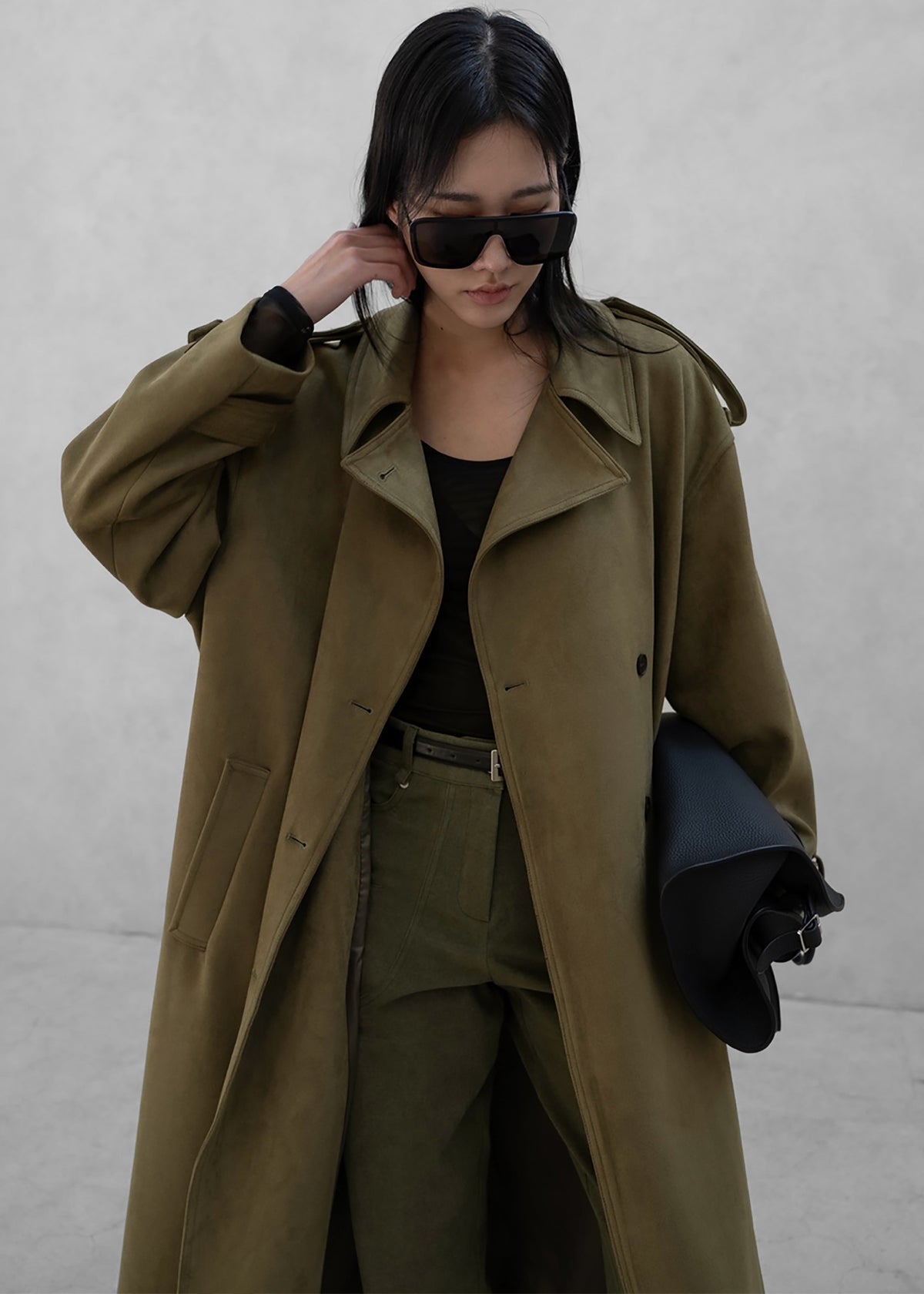 Lulea Faux Suede Trench Coat - Khaki - 2