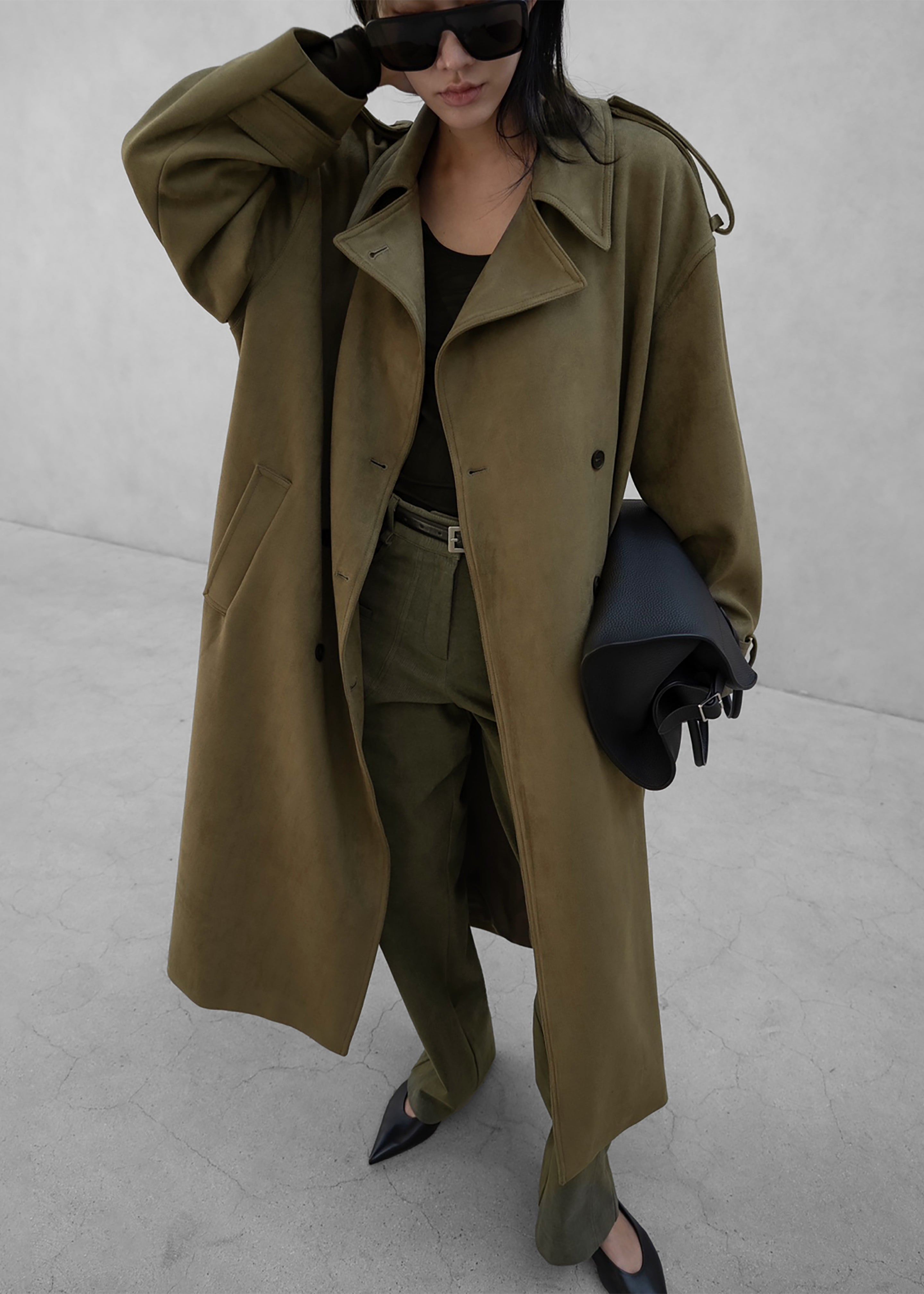 Lulea Faux Suede Trench Coat - Khaki - 3
