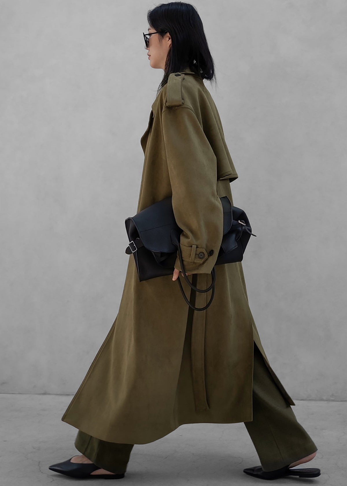 Lulea Faux Suede Trench Coat - Khaki - 4