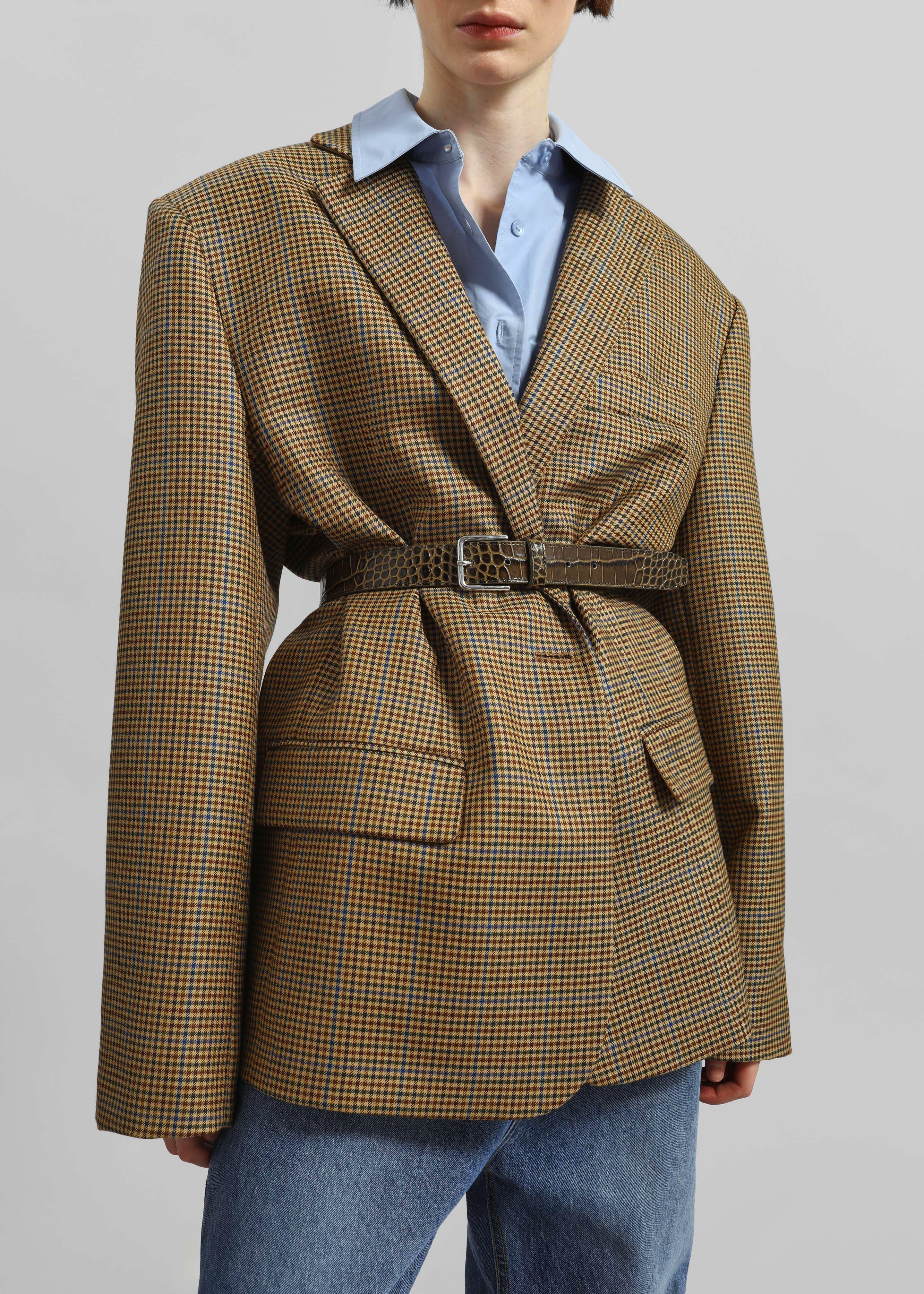 Lyra Oversized Houndstooth Blazer - Camel - 3