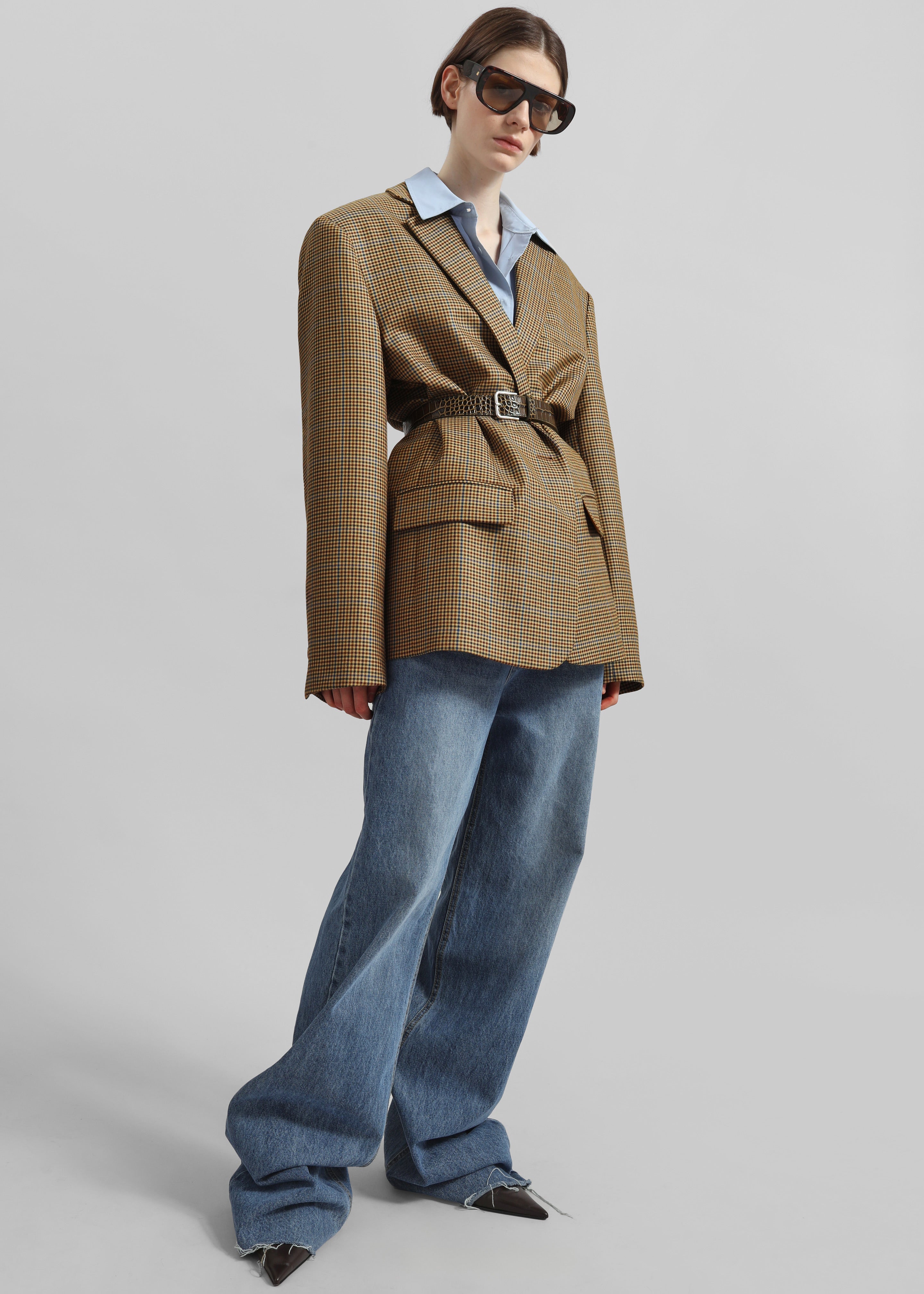 Lyra Oversized Houndstooth Blazer - Camel - 2