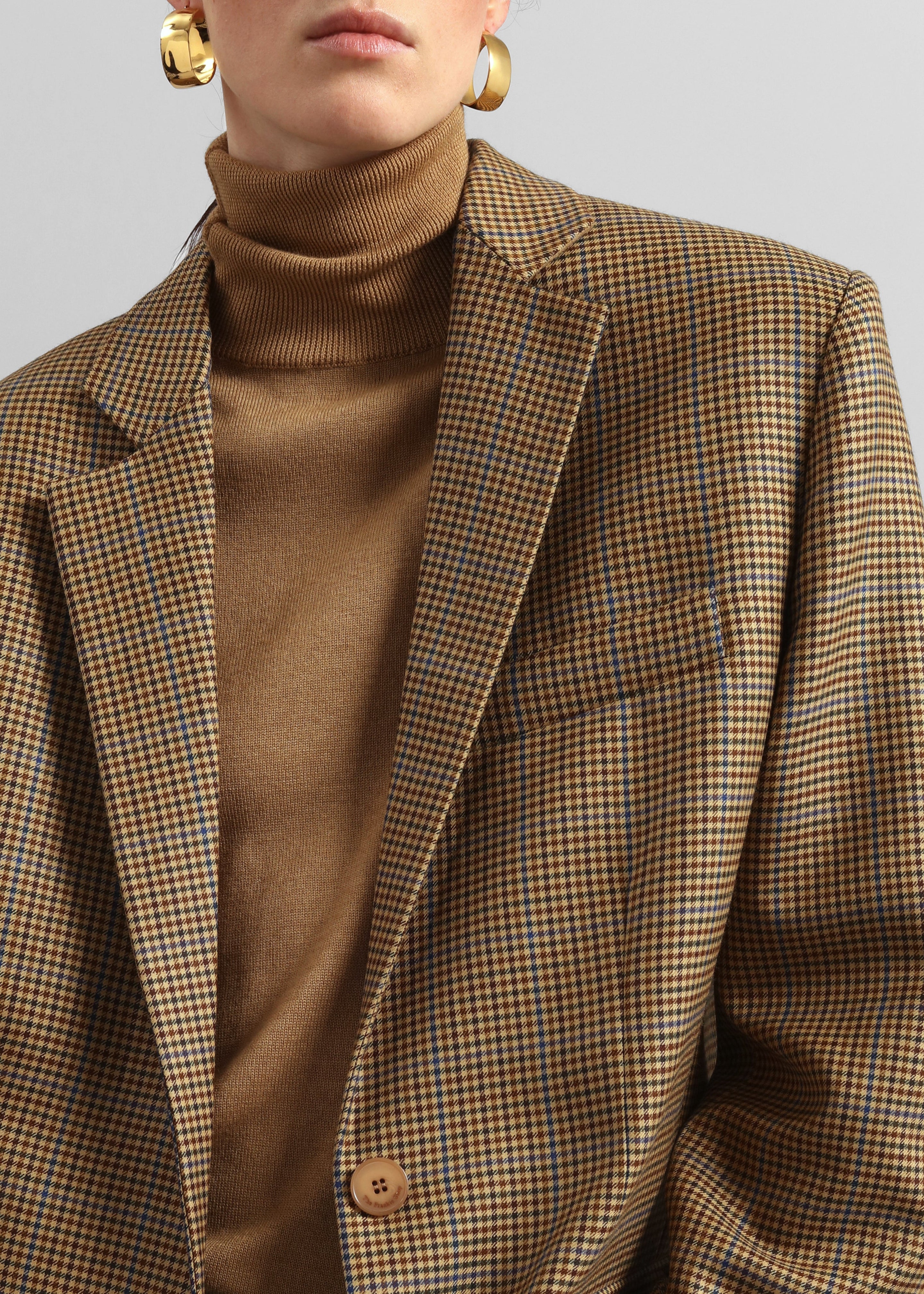 Lyra Oversized Houndstooth Blazer - Camel - 4