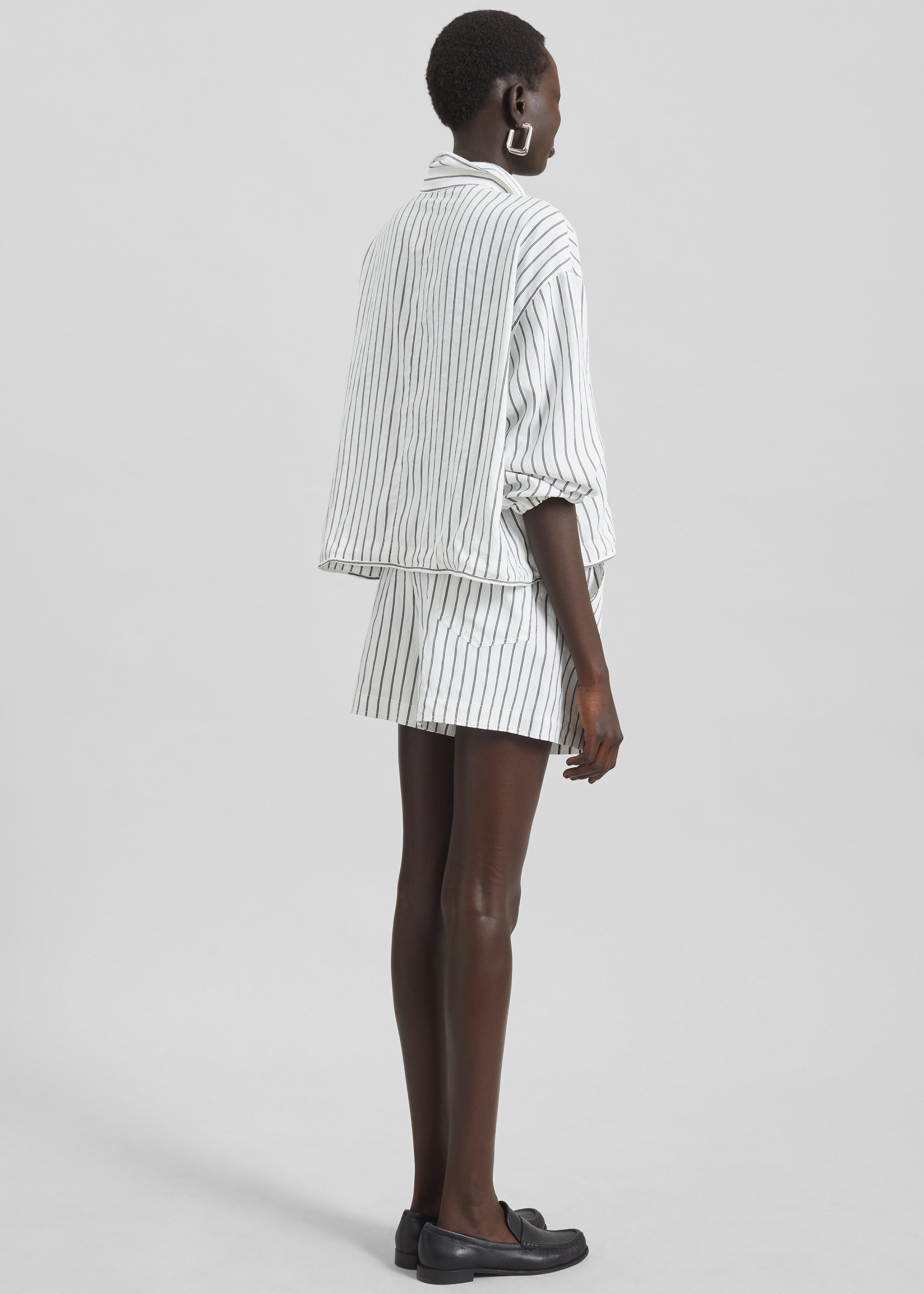 Manisa Cropped Drawstring Shirt - White/Black Stripe - 6