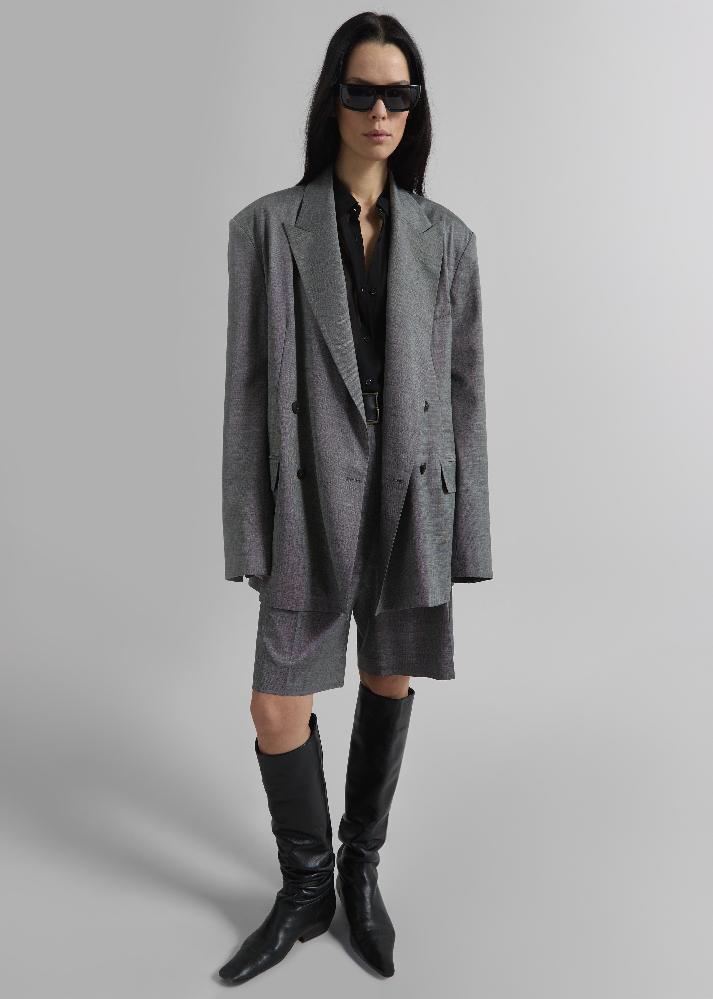 Marfa Pleated Bermuda Shorts - Grey Melange - 3