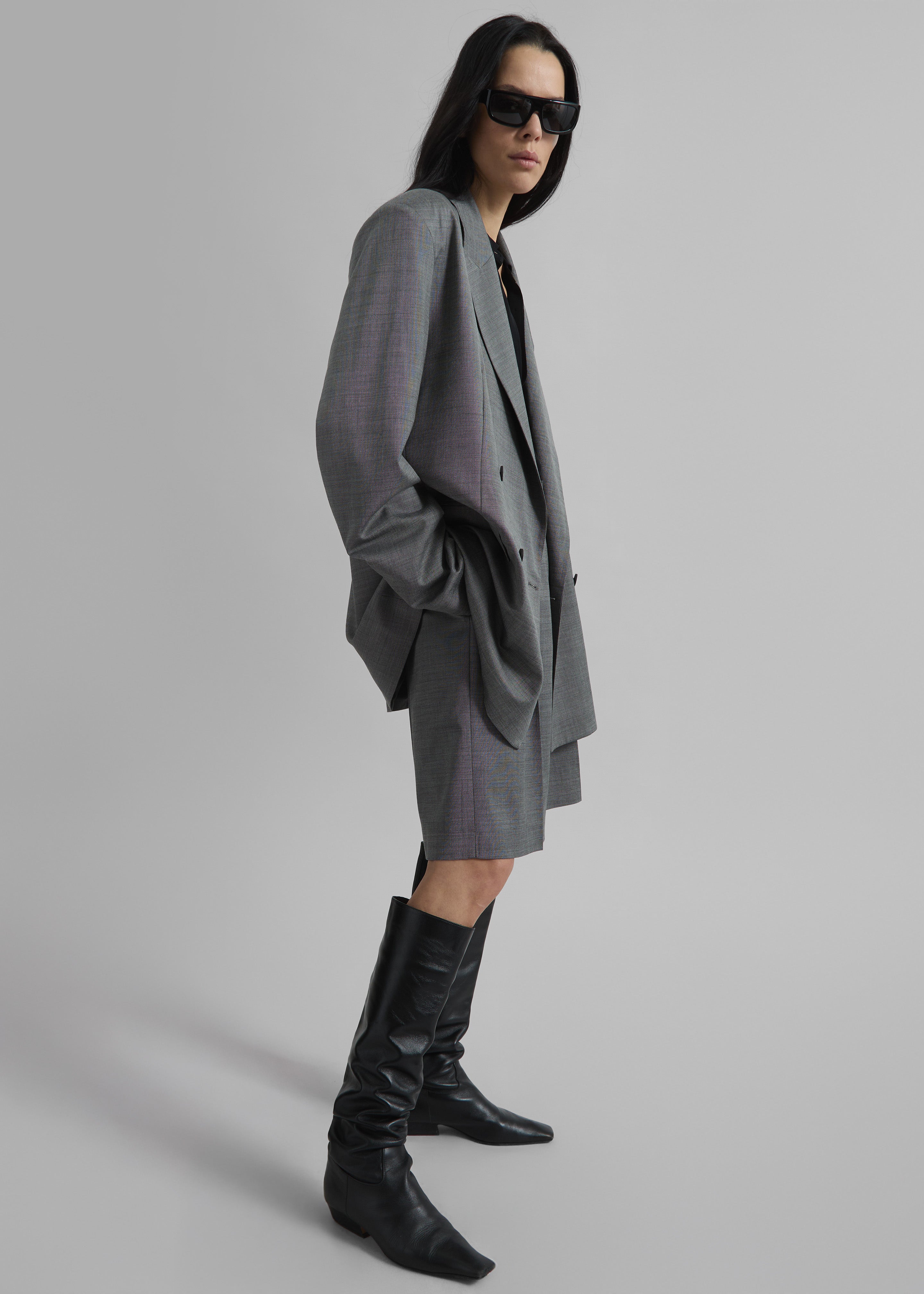 Marfa Pleated Bermuda Shorts - Grey Melange - 9
