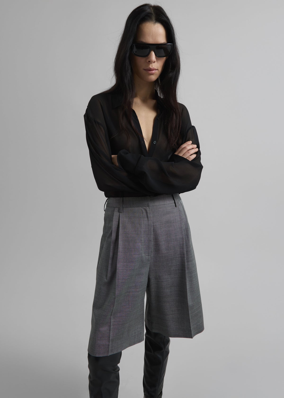 Marfa Pleated Bermuda Shorts - Grey Melange - 6