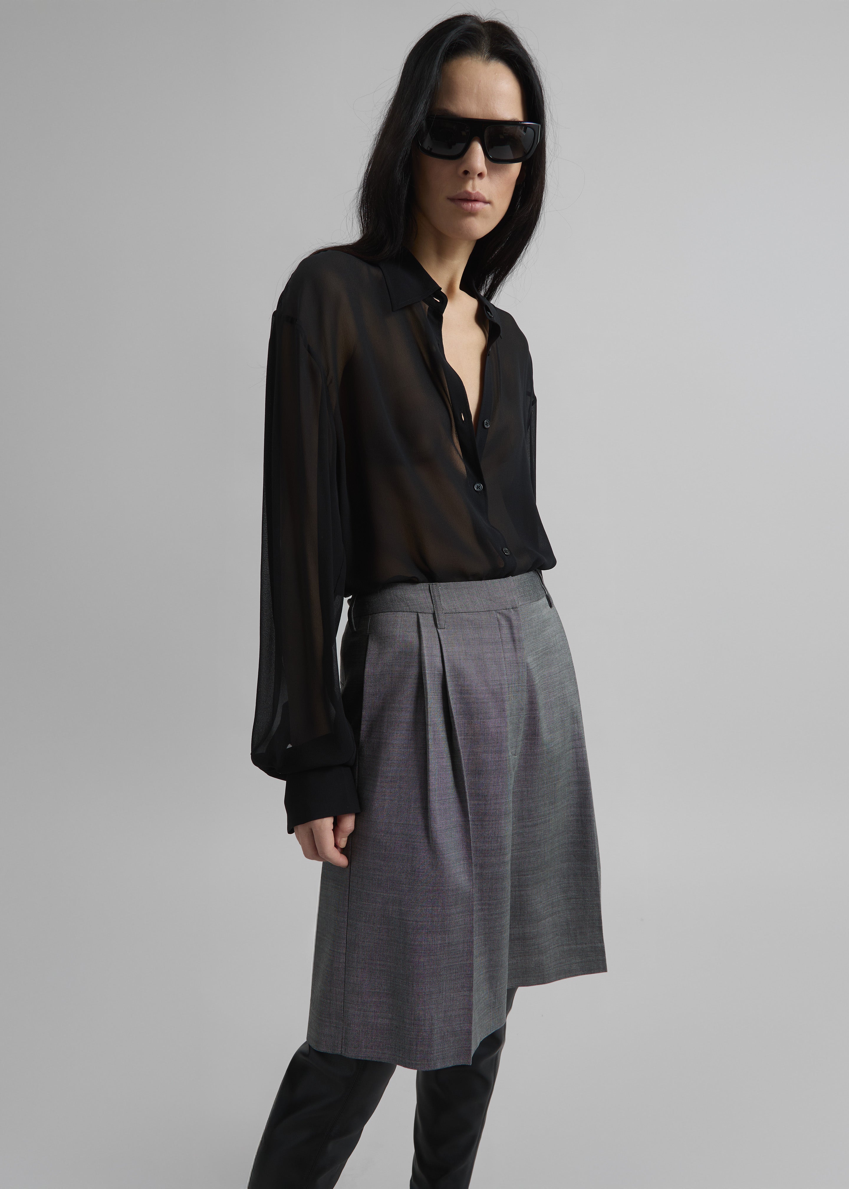Marfa Pleated Bermuda Shorts - Grey Melange - 7