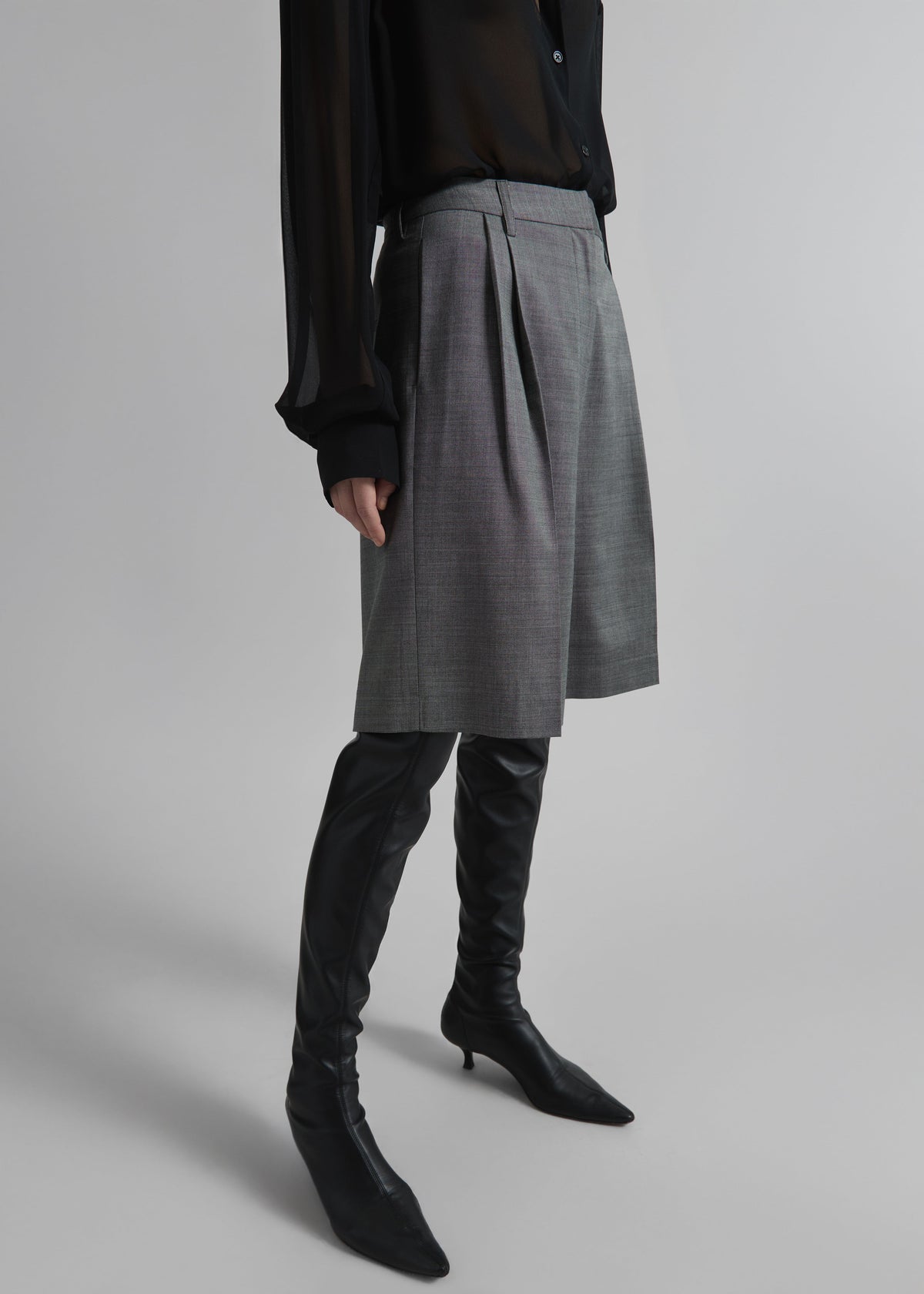 Marfa Pleated Bermuda Shorts - Grey Melange - 2