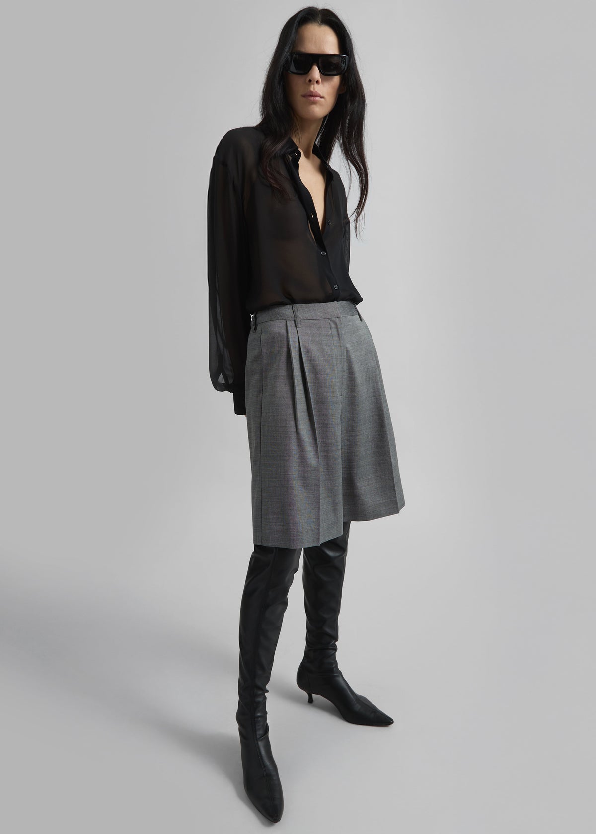 Marfa Pleated Bermuda Shorts - Grey Melange - 8