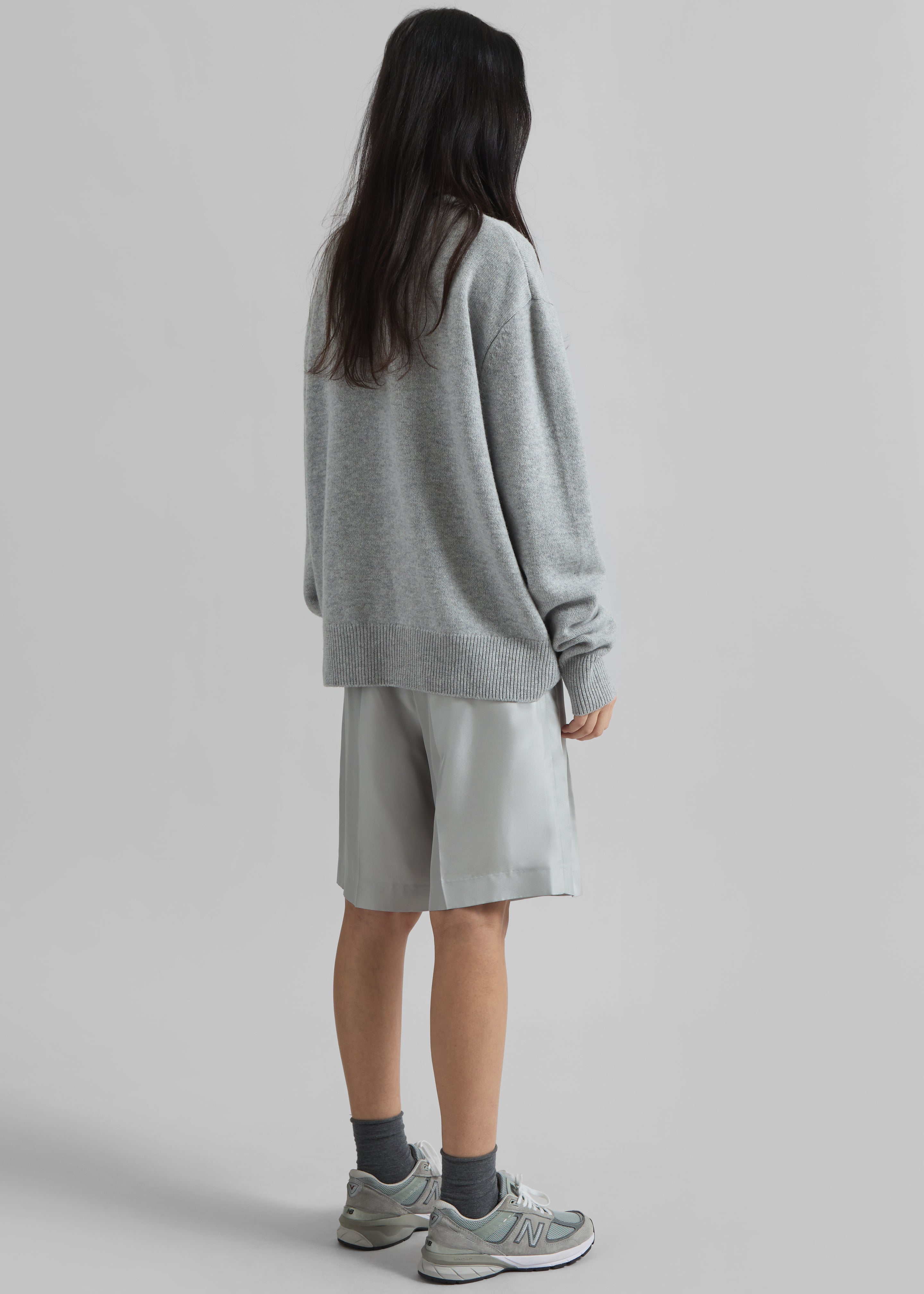 Marfa Pleated Silk Bermuda Shorts - Grey - 6