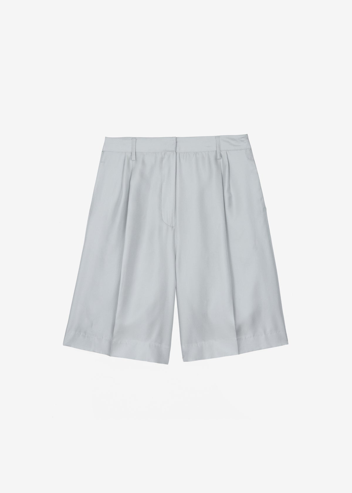 Marfa Pleated Silk Bermuda Shorts - Grey - 7