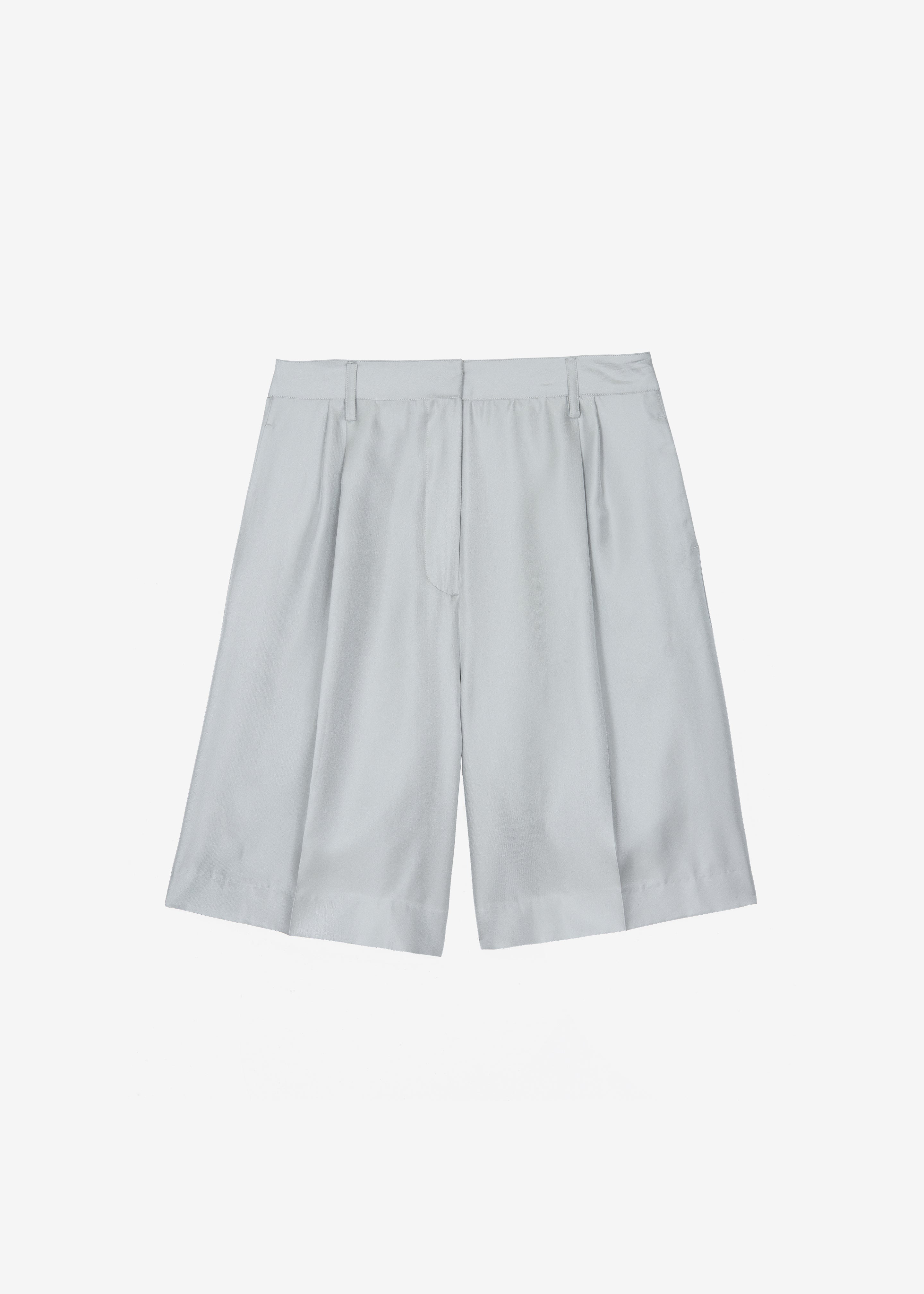 Marfa Pleated Silk Bermuda Shorts - Grey - 7
