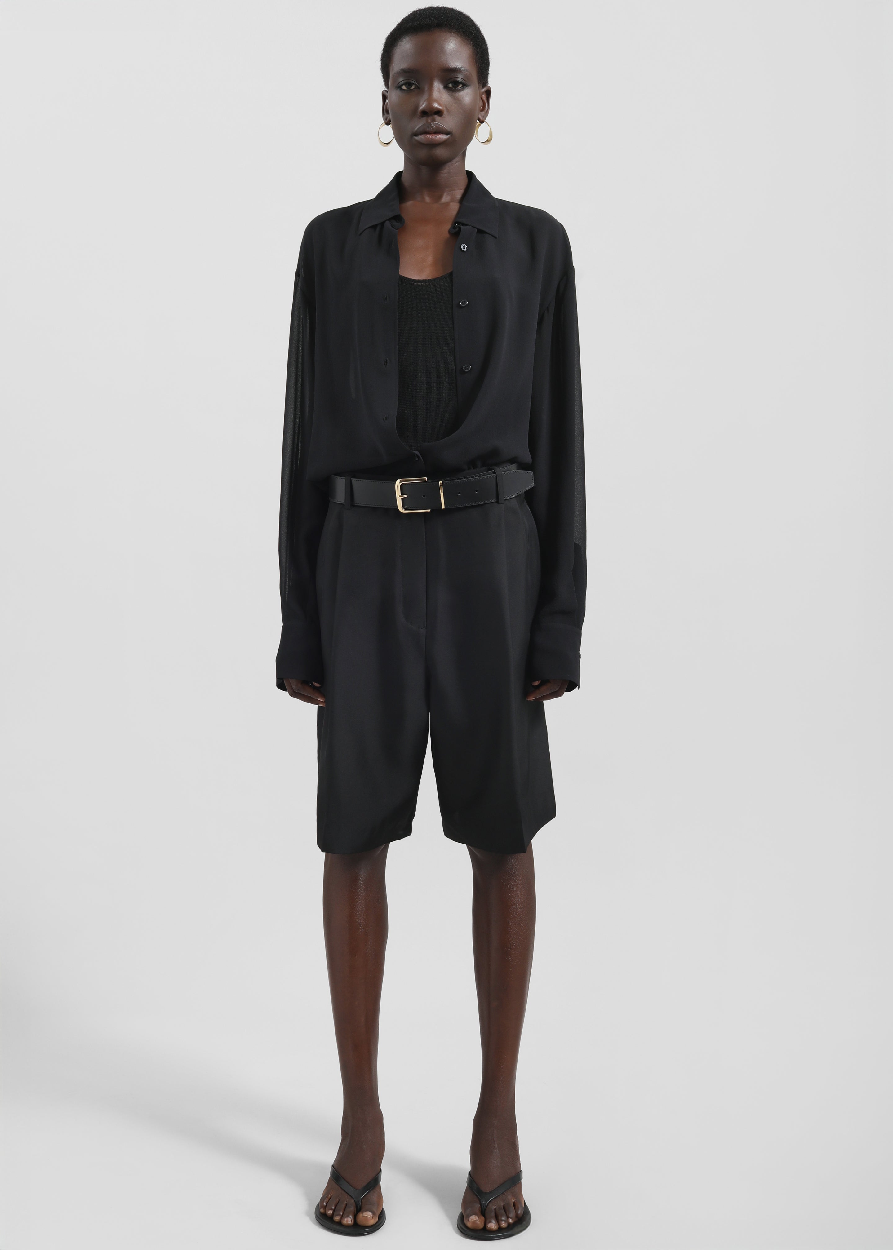 Marfa Pleated Silk Bermuda Shorts - Black - 3