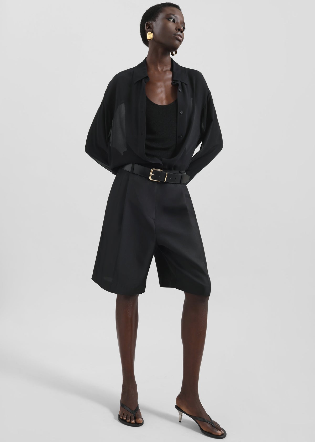 Marfa Pleated Silk Bermuda Shorts - Black - 1