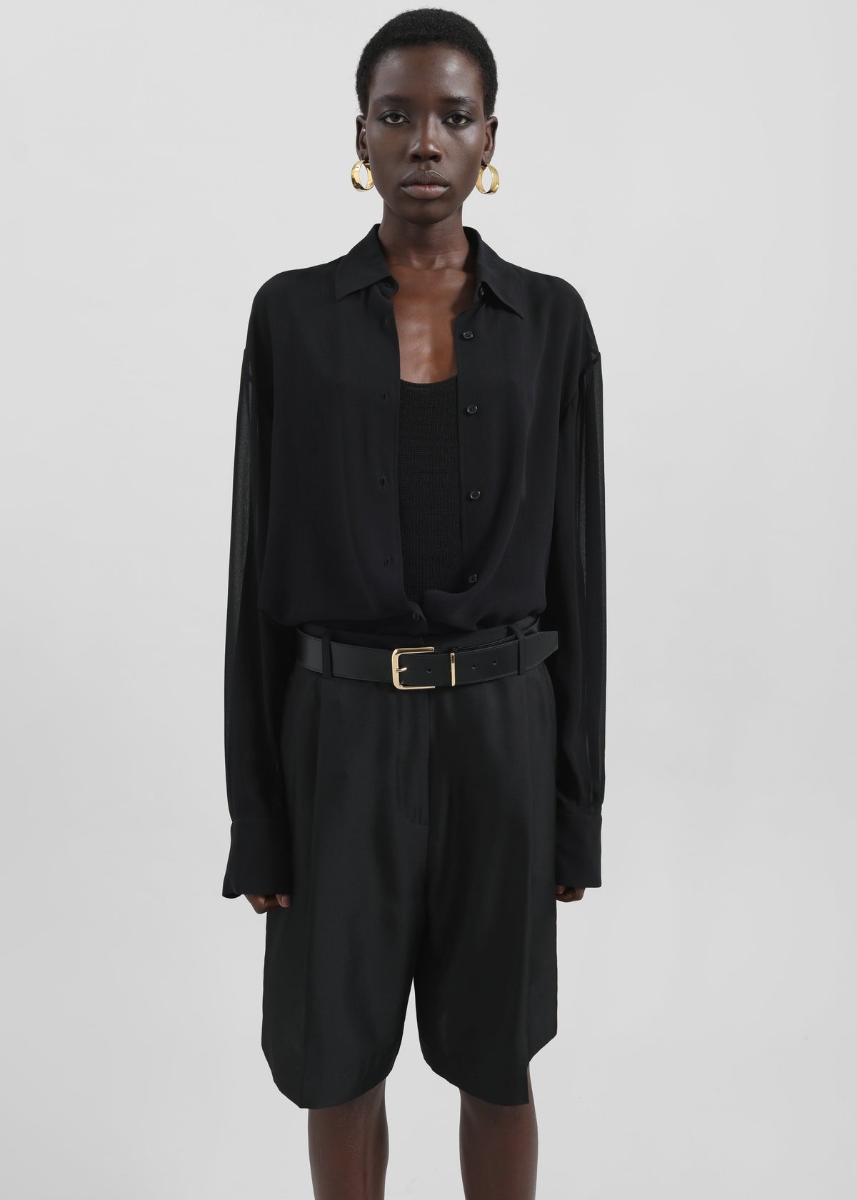 Marfa Pleated Silk Bermuda Shorts - Black - 7