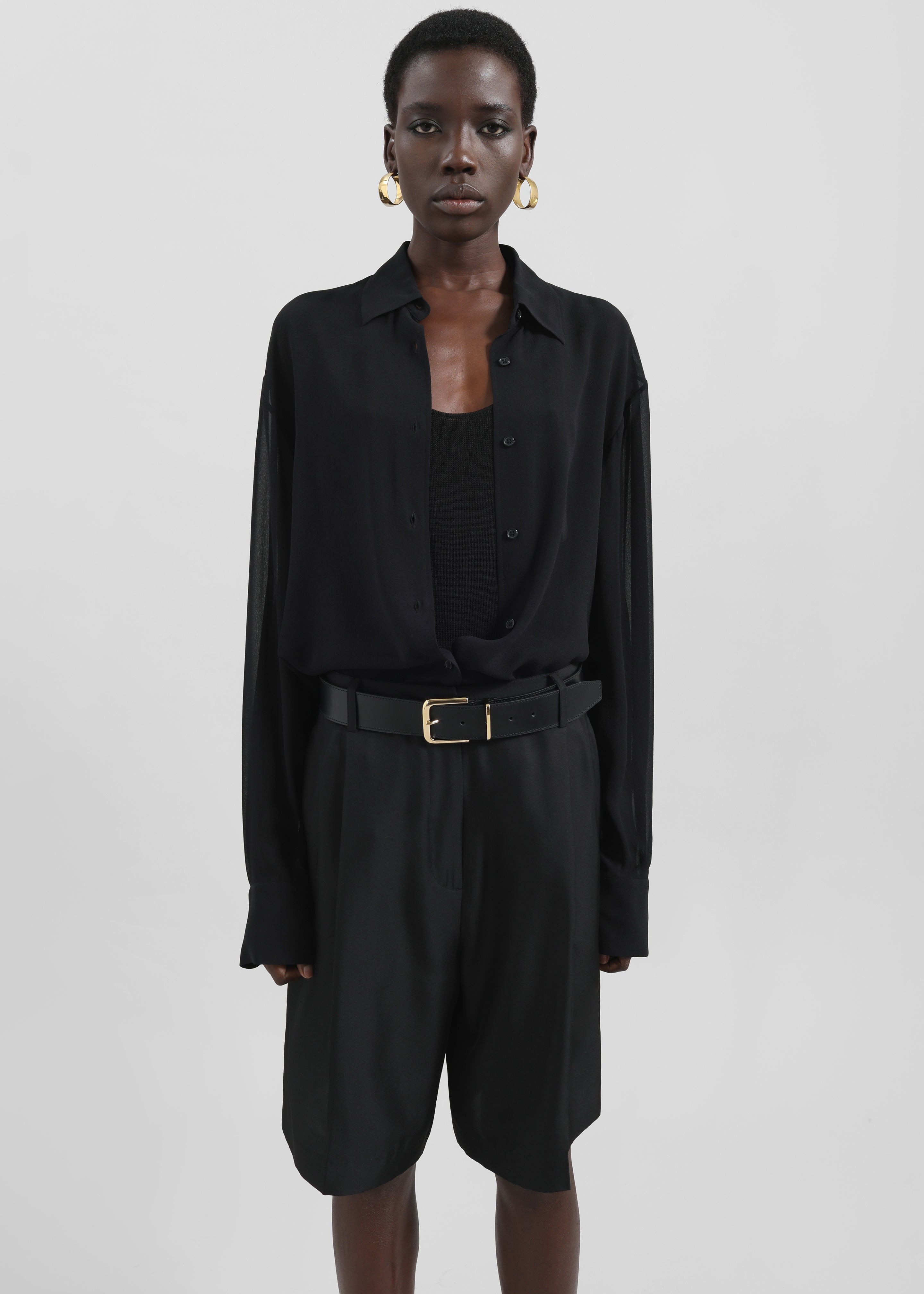 Marfa Pleated Silk Bermuda Shorts - Black - 7