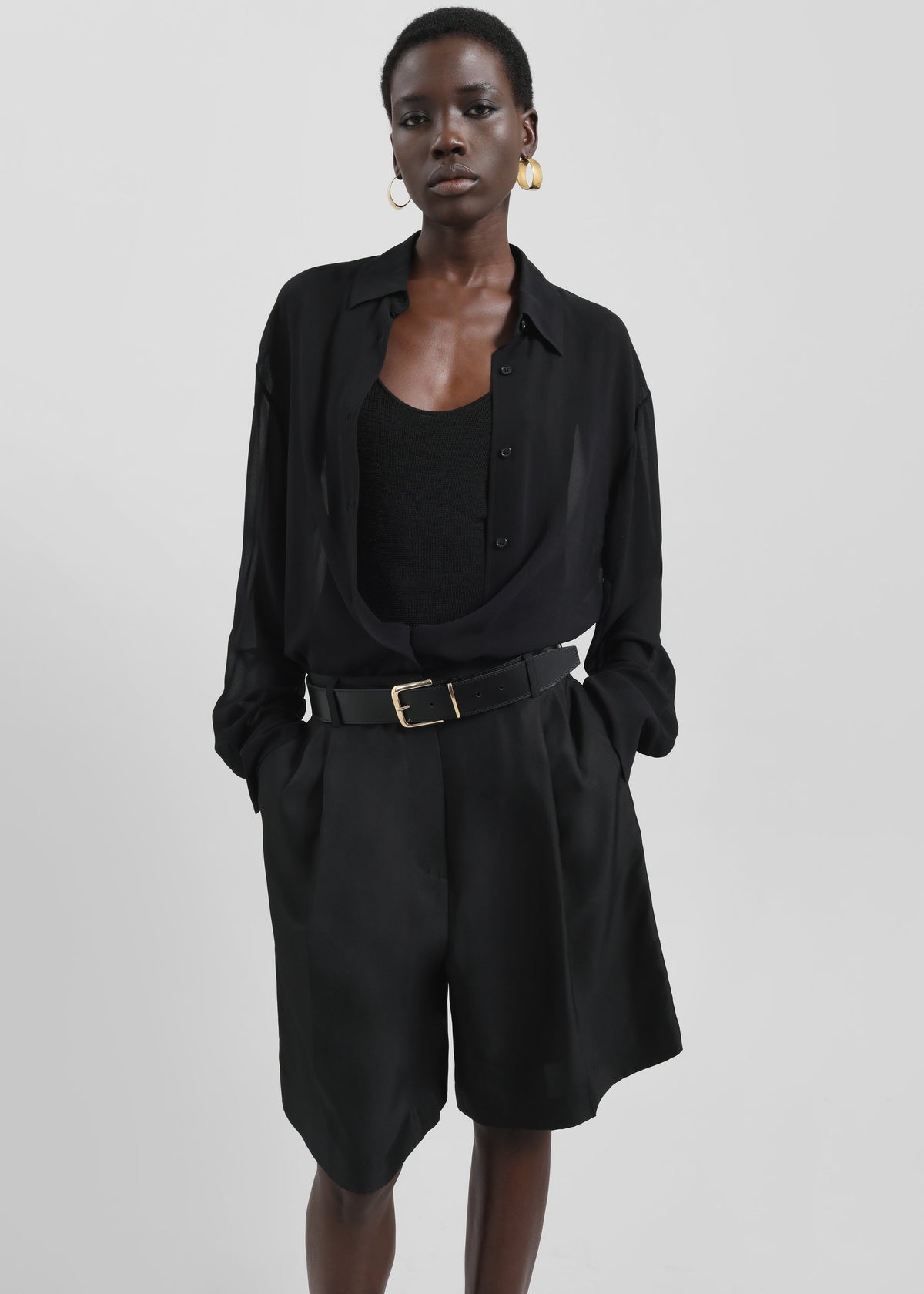 Marfa Pleated Silk Bermuda Shorts - Black - 4