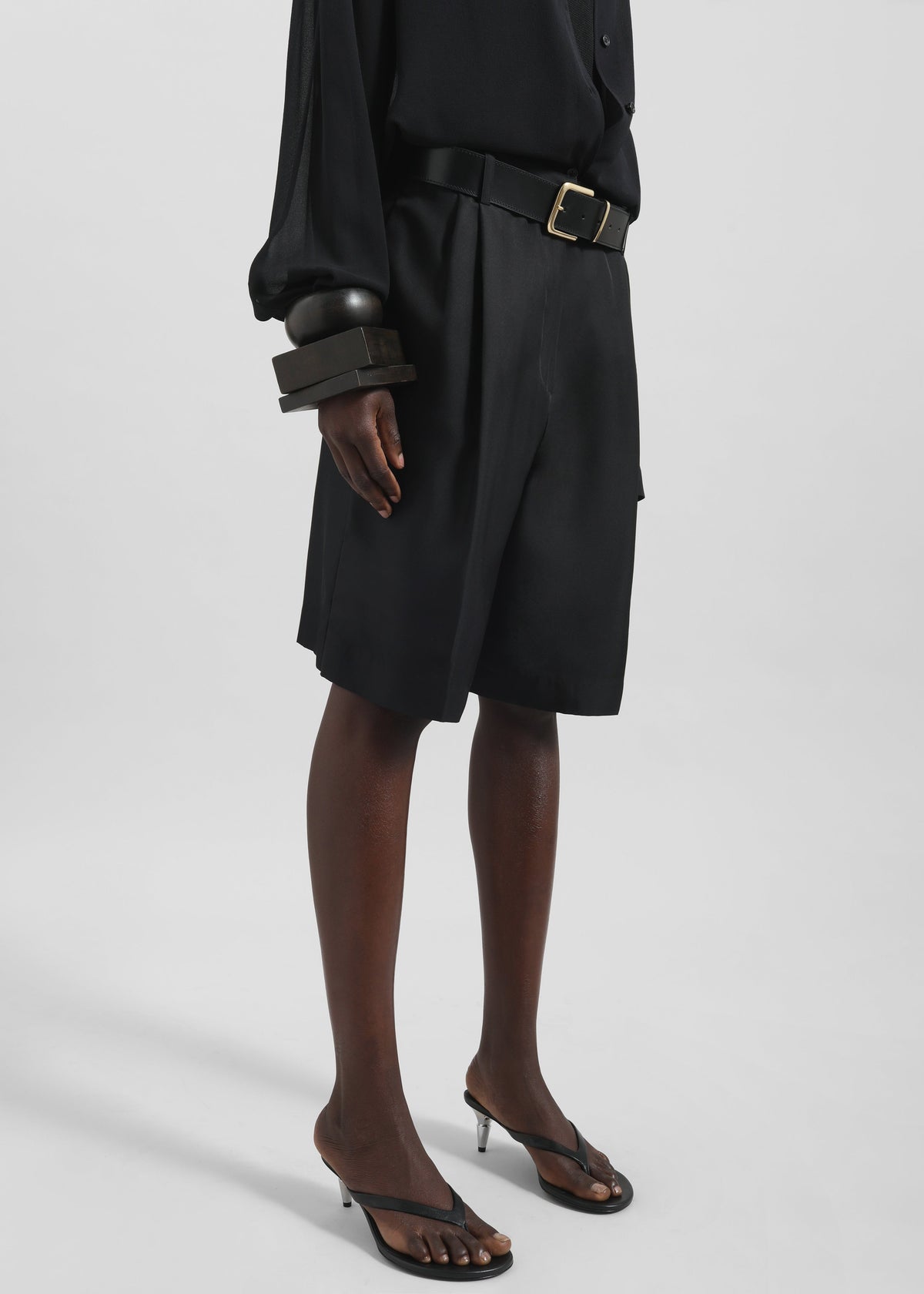 Marfa Pleated Silk Bermuda Shorts - Black - 6