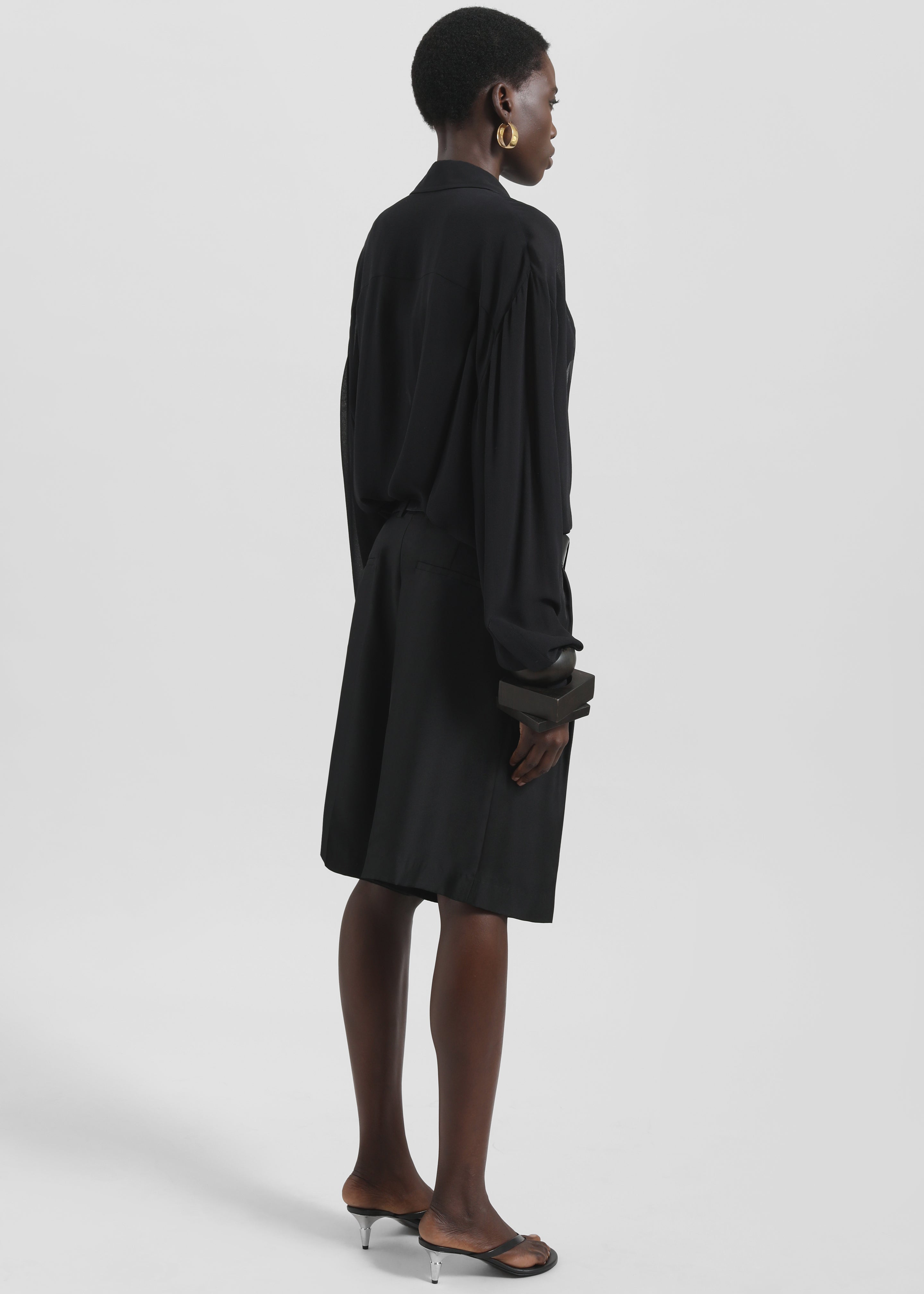 Marfa Pleated Silk Bermuda Shorts - Black - 8
